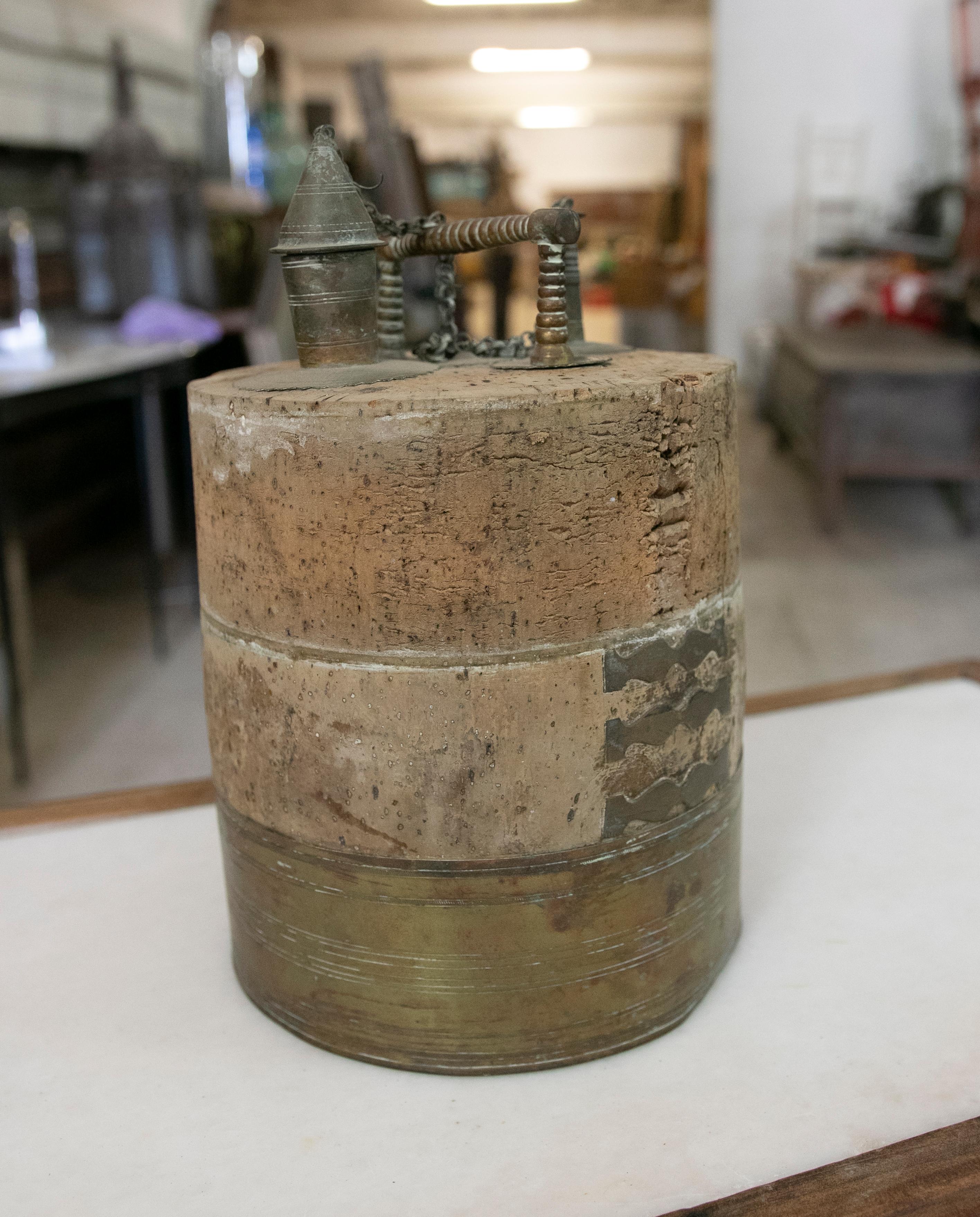 Antike antike Weinfass-Stecker aus Kork und Bronze (Spanisch) im Angebot