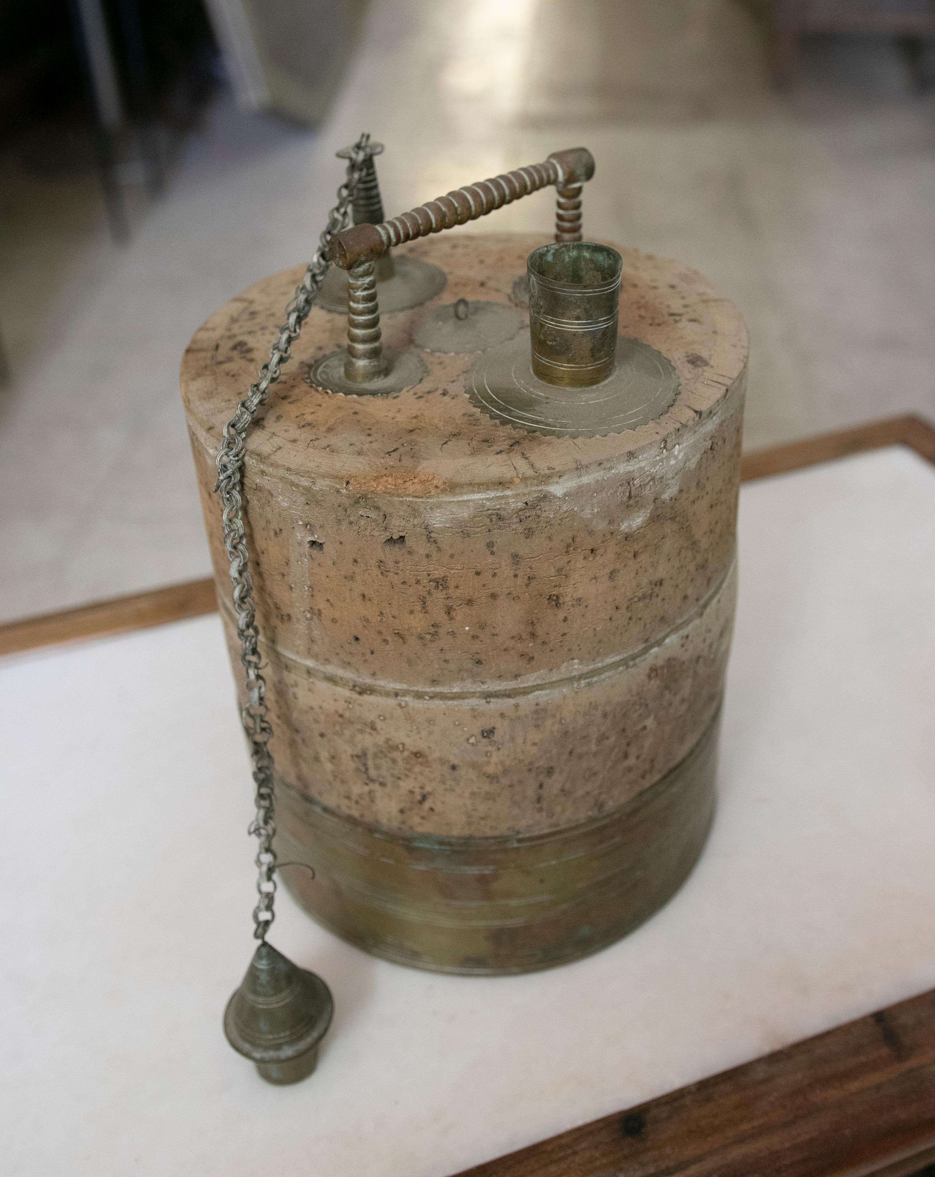 Antique Wine Barrel Plug Made of Cork and Bronze For Sale 1