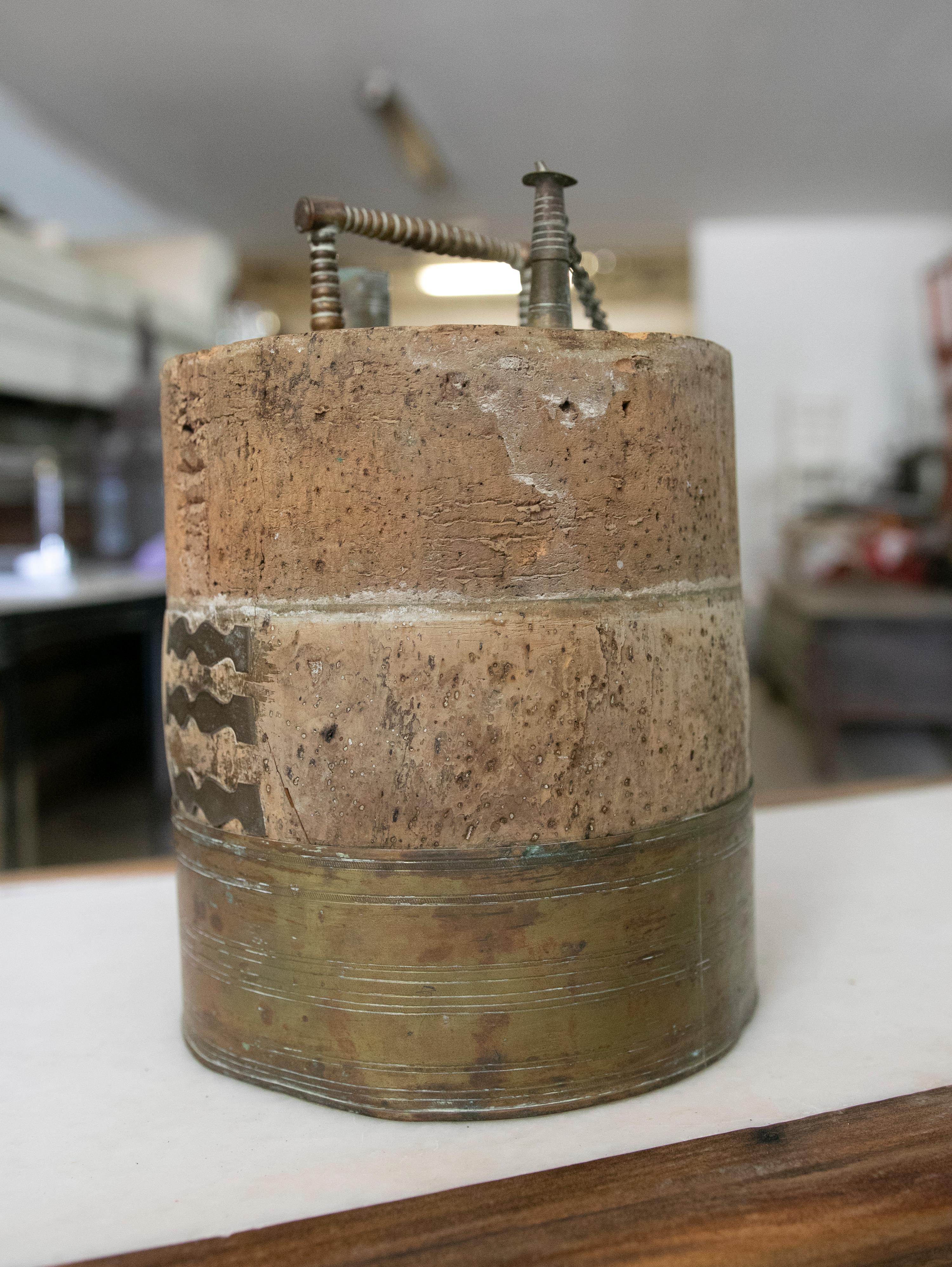 Antique Wine Barrel Plug Made of Cork and Bronze For Sale 3