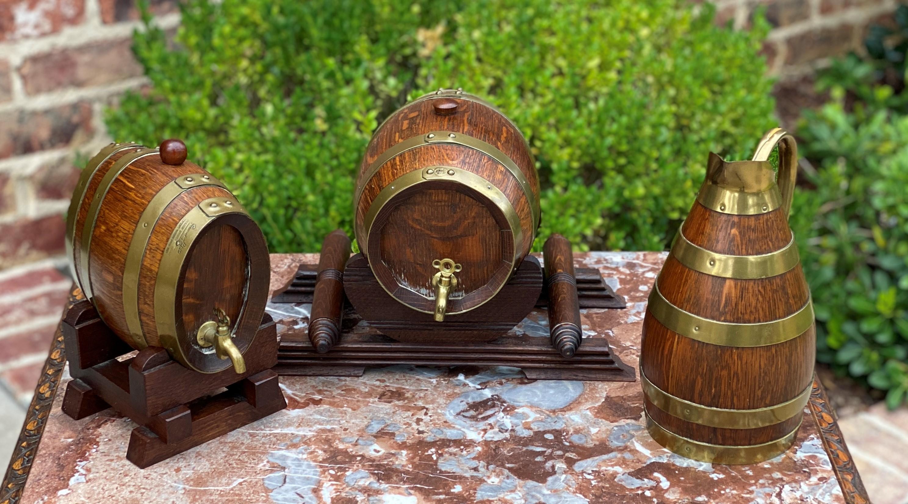 Antique Wine Barrels Casks Pitcher Jug Brass Banded 3-Piece Set Maker's Hallmark 4