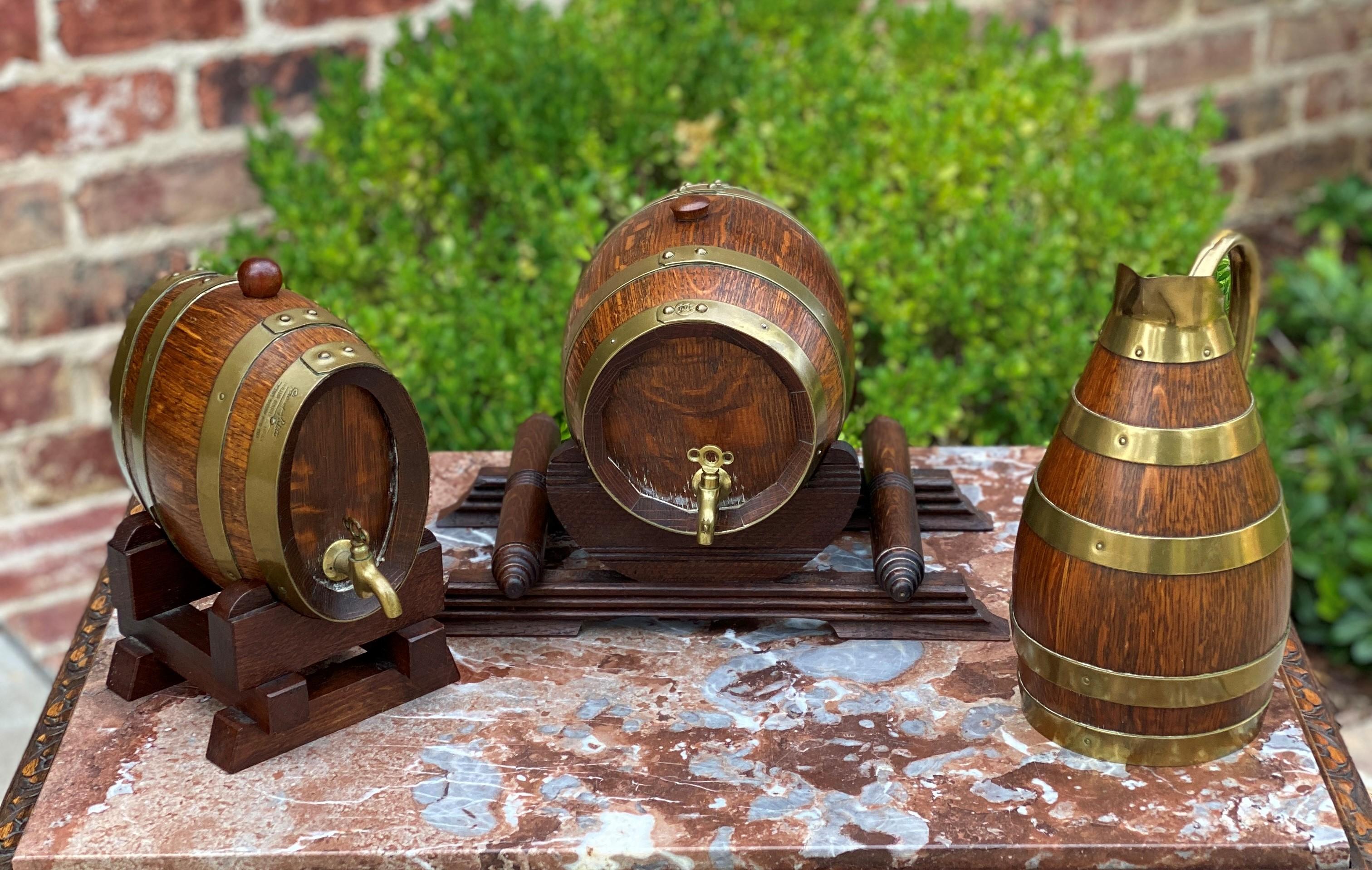 Antique Wine Barrels Casks Pitcher Jug Brass Banded 3-Piece Set Maker's Hallmark 7