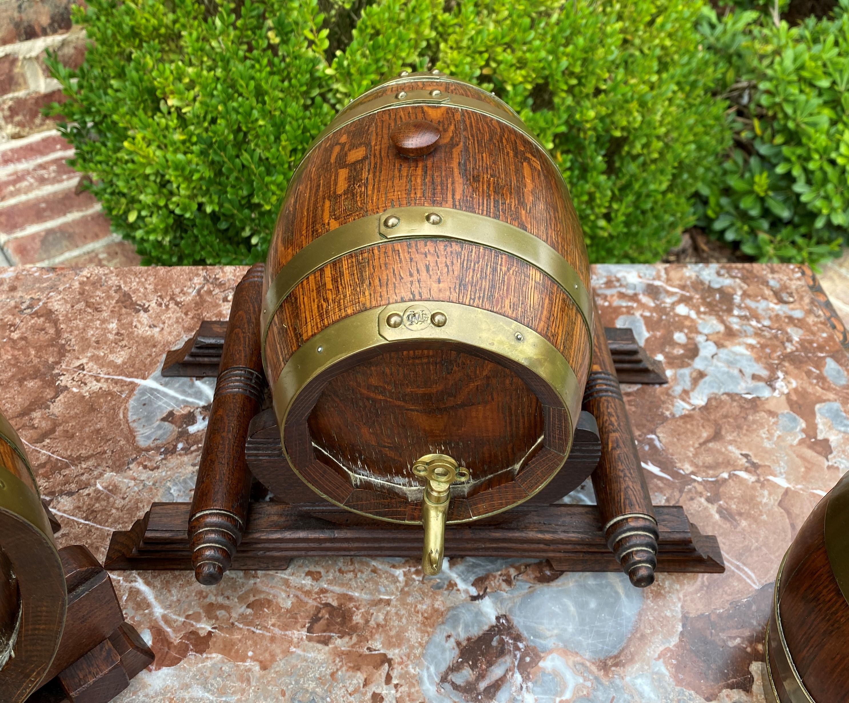 French Antique Wine Barrels Casks Pitcher Jug Brass Banded 3-Piece Set Maker's Hallmark