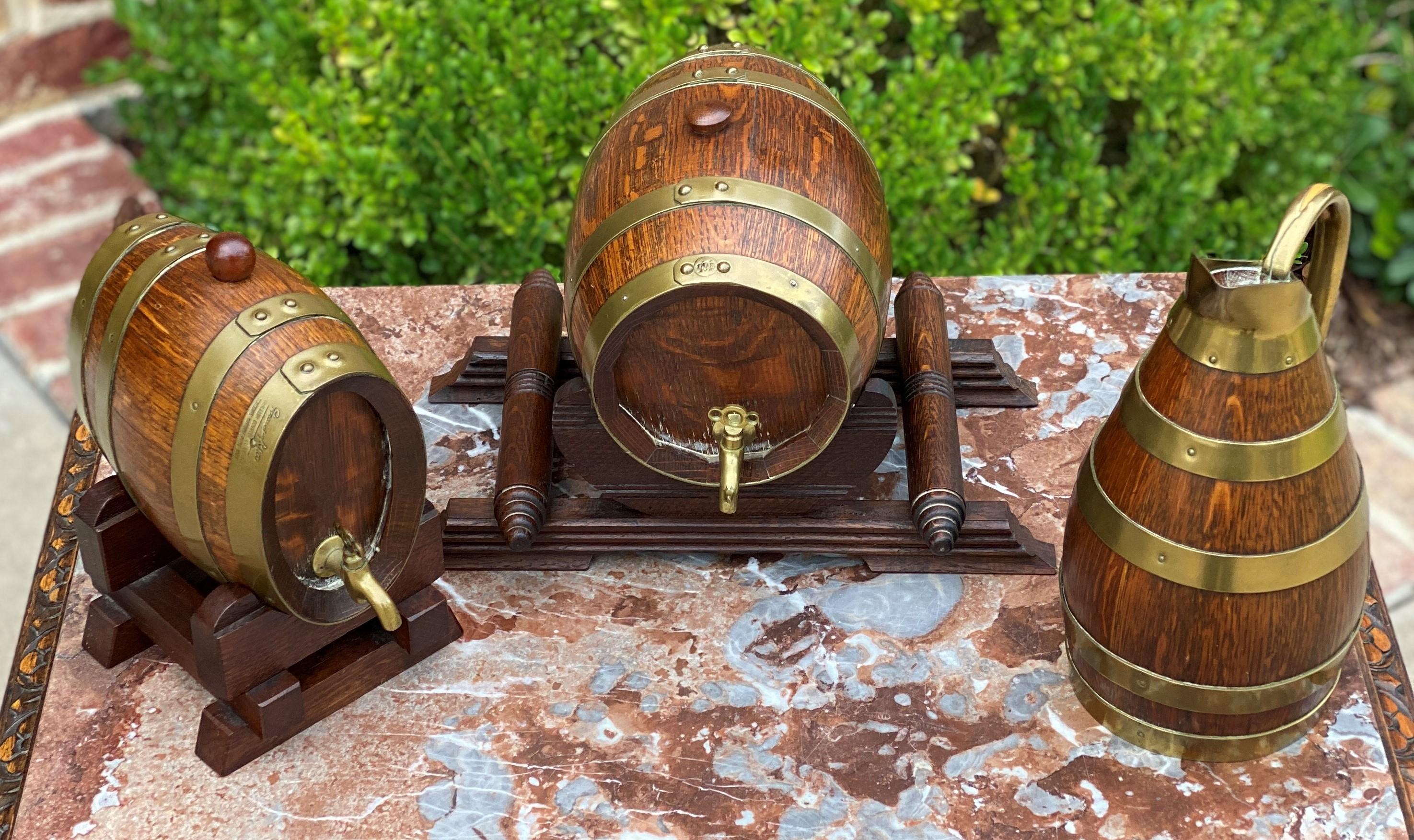 Antique Wine Barrels Casks Pitcher Jug Brass Banded 3-Piece Set Maker's Hallmark 2