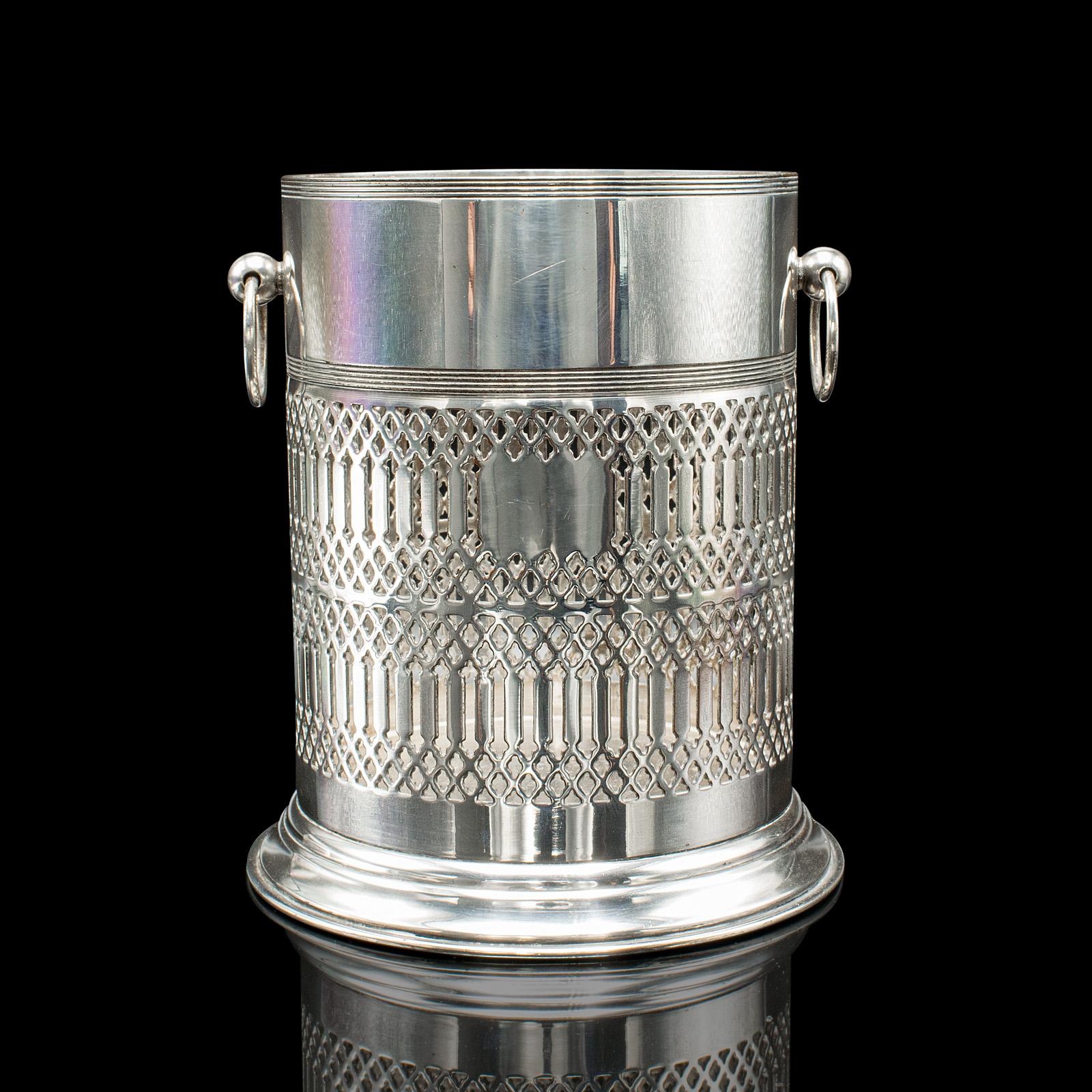 Mid-Century Modern Antique Wine Bottle Cooler, Welsh, Silver Plate, Champagne Magnum Bucket, C.1920