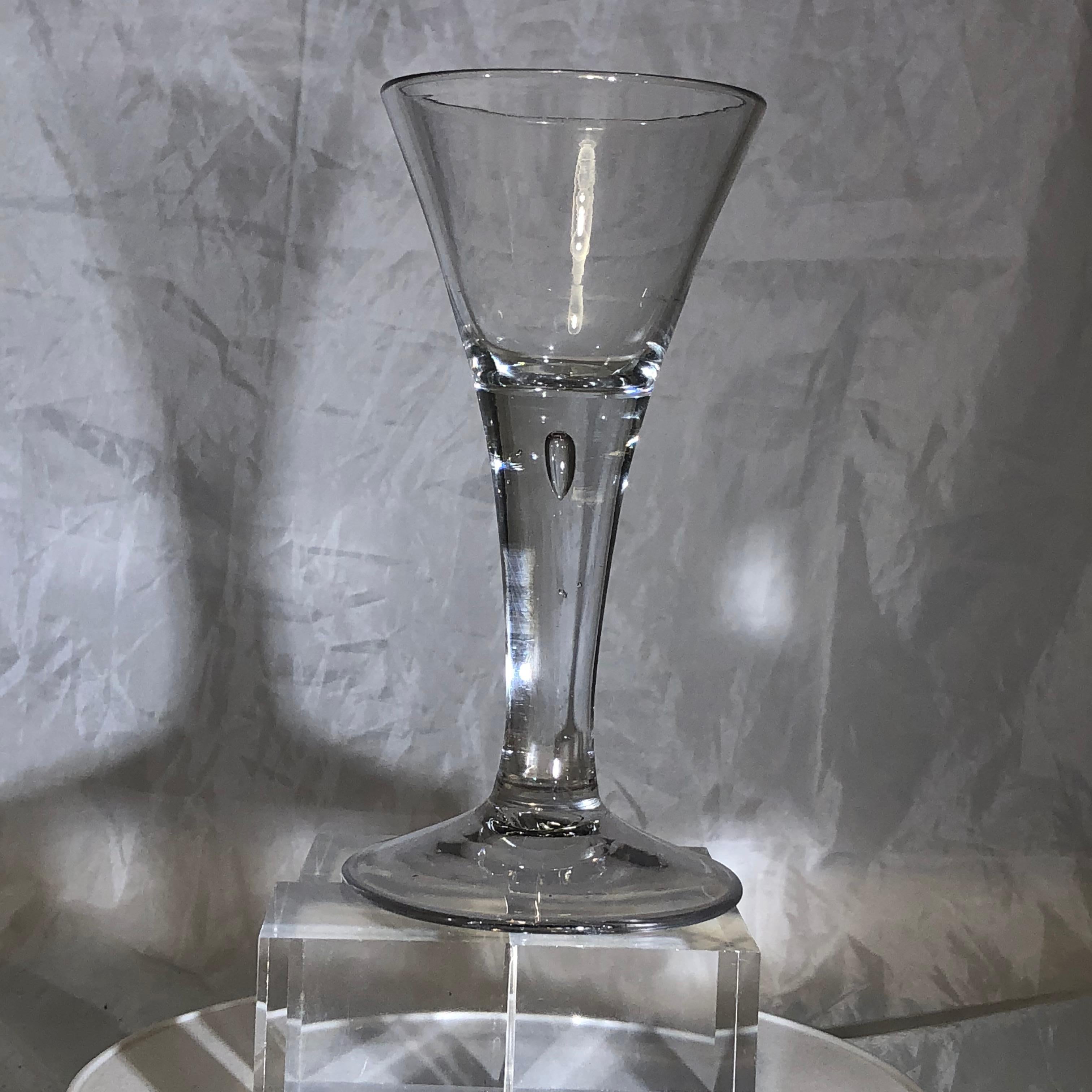 Hand-Crafted Antique Wine Drinking Glass With Air Bubble, 18th Century