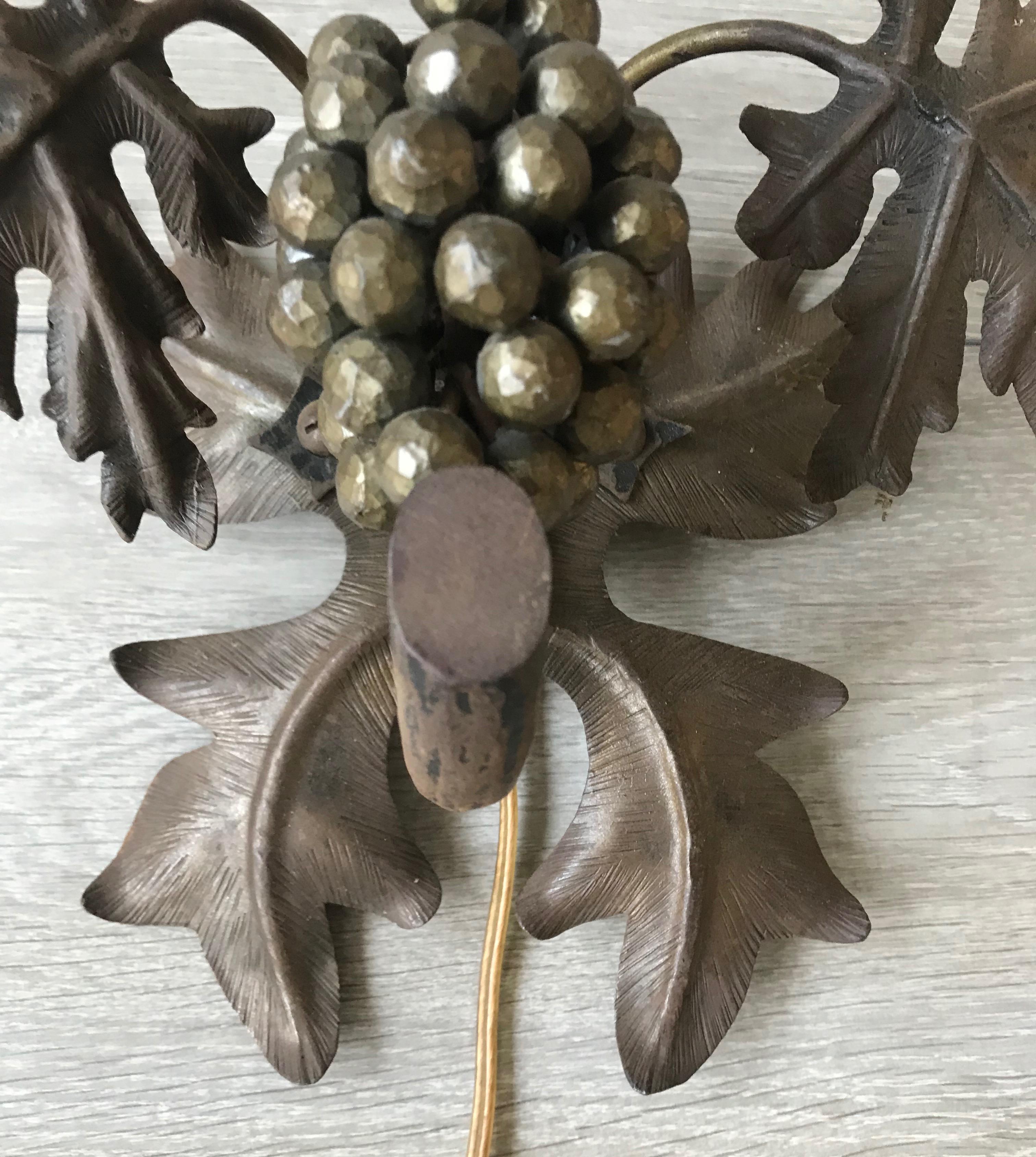 Antique Wine Theme Wall Lamp/Sconce with Wrought Iron Bunch of Grapes & Leafs For Sale 5