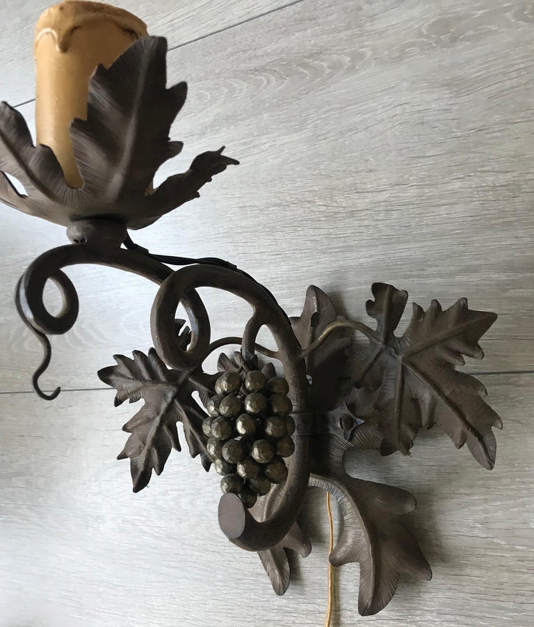 Antique Wine Theme Wall Lamp/Sconce with Wrought Iron Bunch of Grapes & Leafs For Sale 8