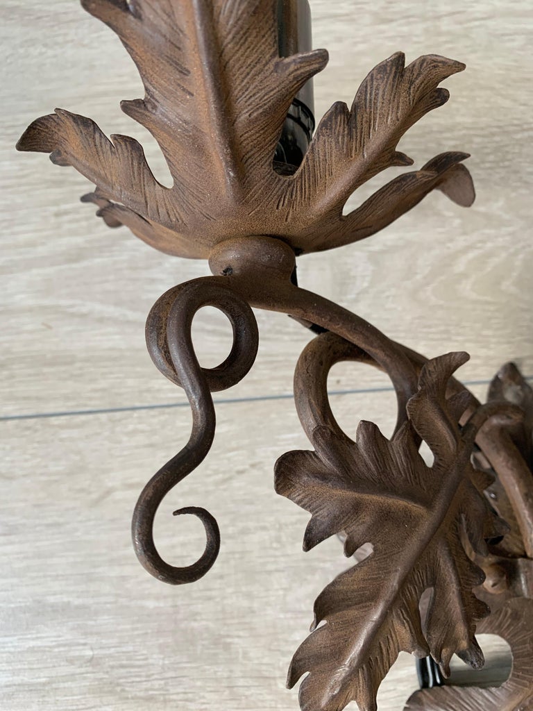 Forged Antique Wine Theme Wall Lamp / Sconce with Wrought Iron Bunch of Grapes & Leafs For Sale