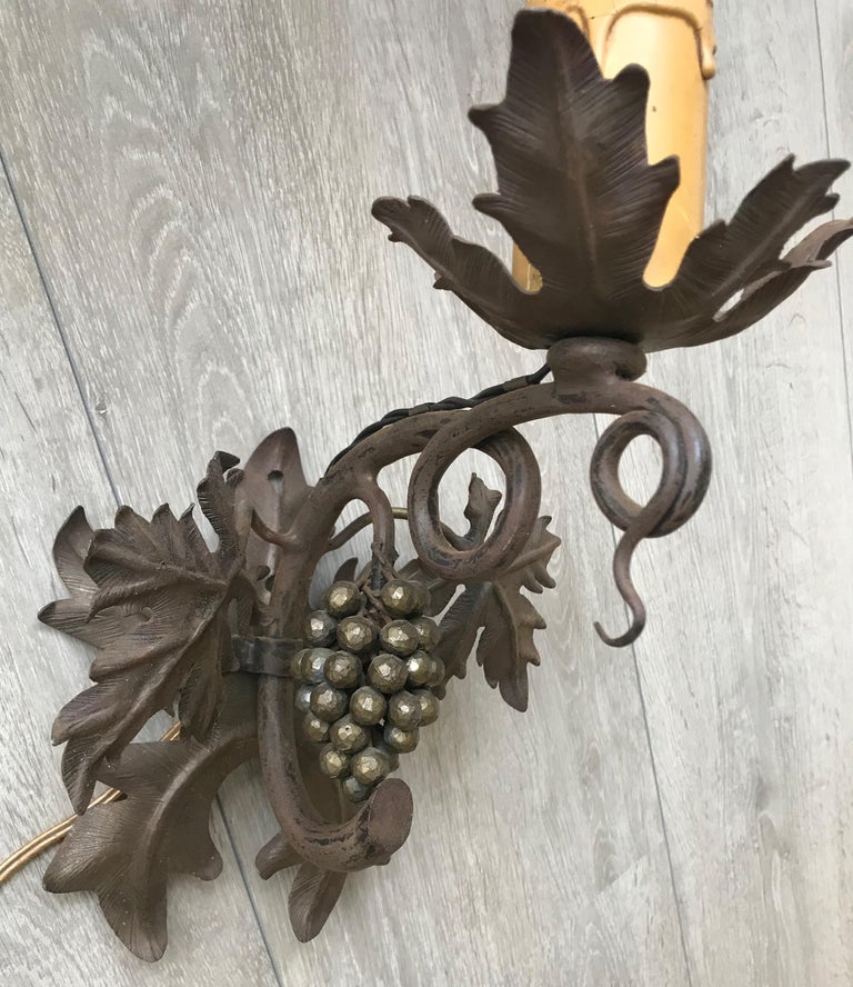 Antique Wine Theme Wall Lamp/Sconce with Wrought Iron Bunch of Grapes & Leafs For Sale 2