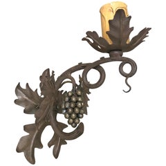 Antique Wine Theme Wall Lamp/Sconce with Wrought Iron Bunch of Grapes & Leafs