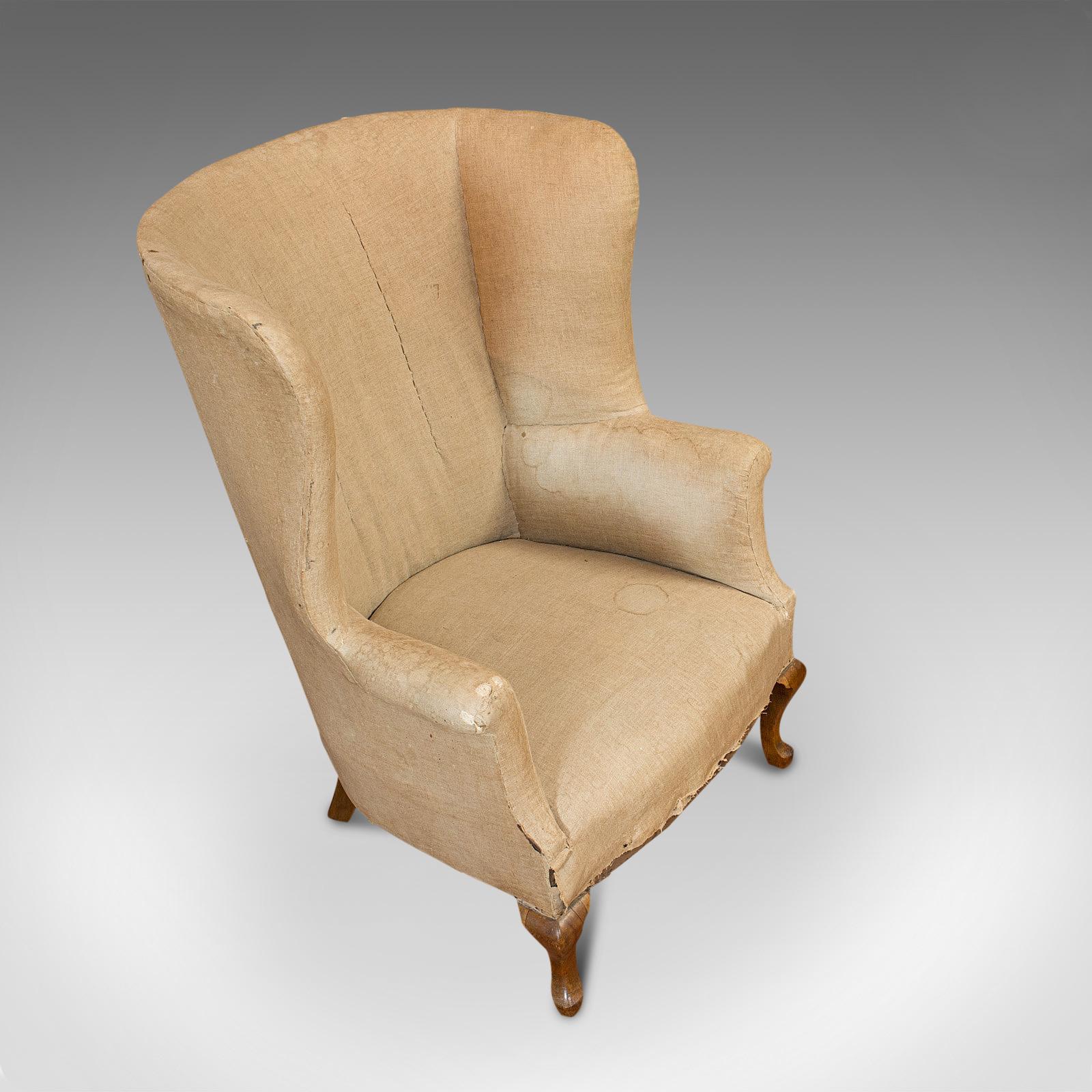 Walnut Antique Wing Armchair, English, Barrel-Back, Seat, Chair, Victorian, circa 1900