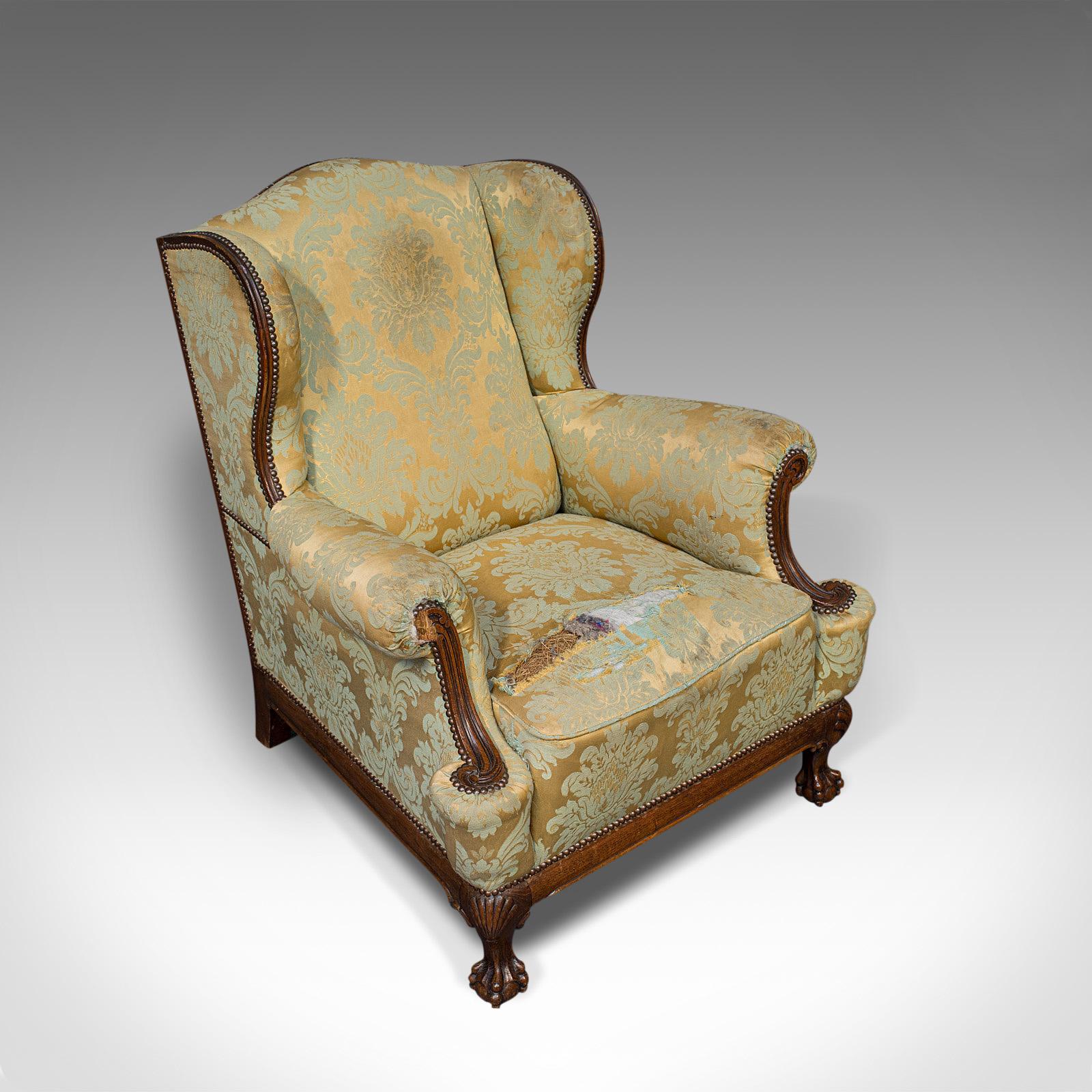 Antique Wing-Back Armchair, English, Fireside, Lounge, Seat, Edwardian, 1910 In Good Condition In Hele, Devon, GB