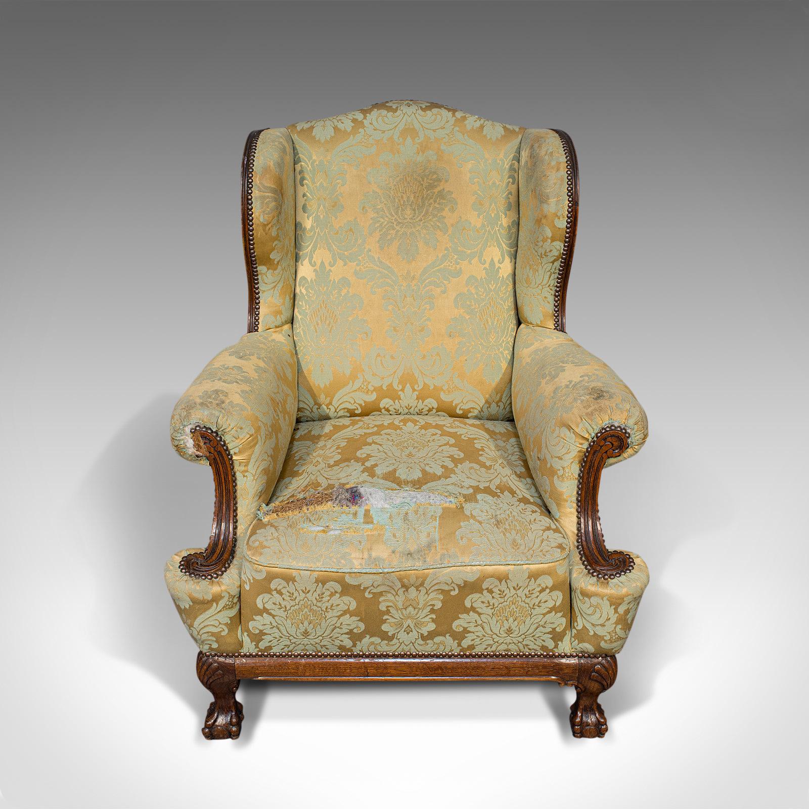 20th Century Antique Wing-Back Armchair, English, Fireside, Lounge, Seat, Edwardian, 1910