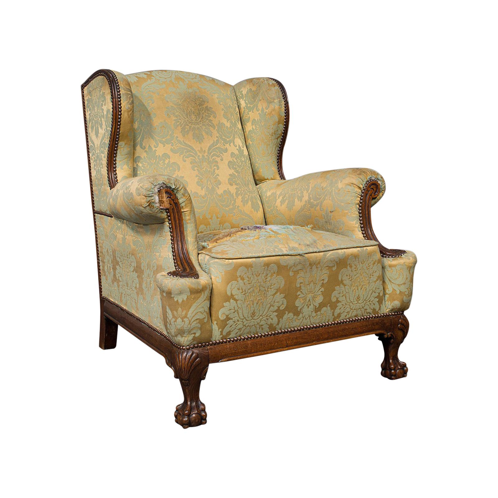 Antique Wing-Back Armchair, English, Fireside, Lounge, Seat, Edwardian, 1910