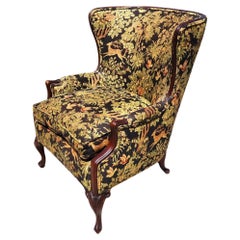 Antique Wingback Armchair Hunting Forest Scene