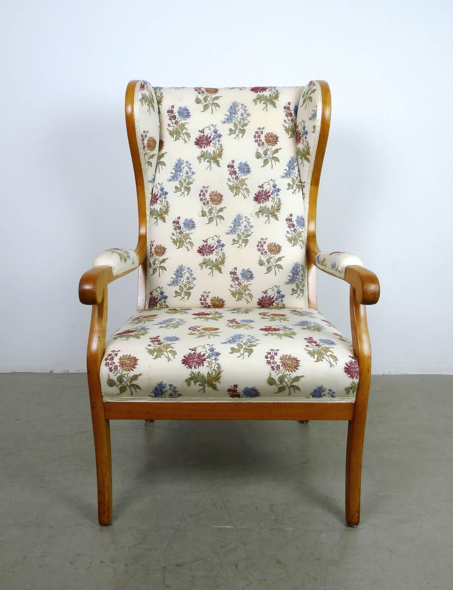 Biedermeier Antique Wingback Chair in Cherry, Germany, 1900 For Sale