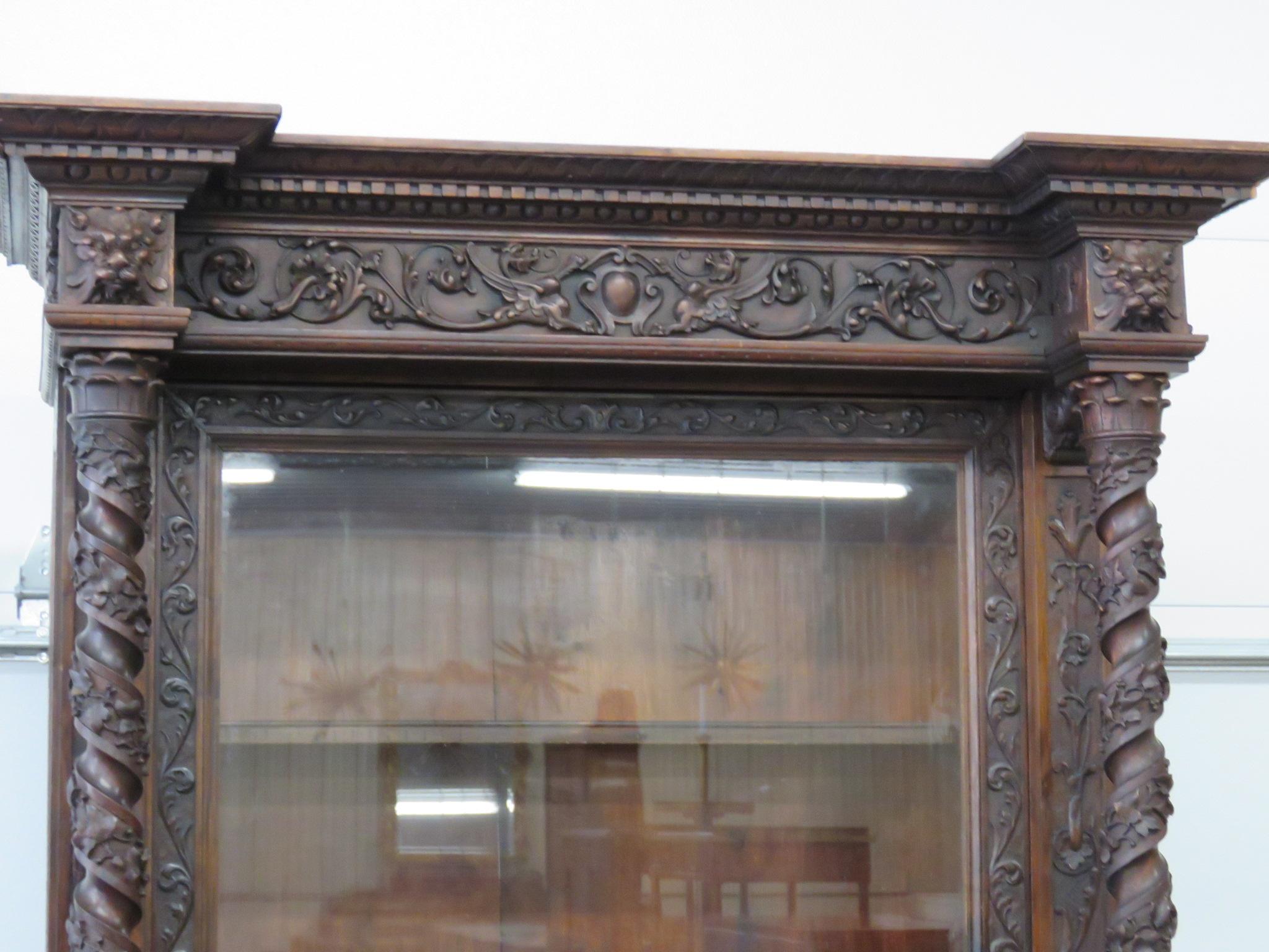 Antique Winged Griffin China Cabinet In Good Condition In Swedesboro, NJ
