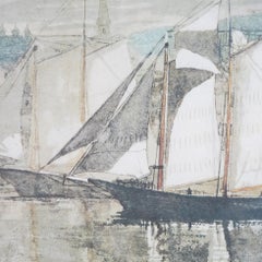 Ancienne estampe nautique de Winslow Homer représentant une scène portuaire, datée de 1928
