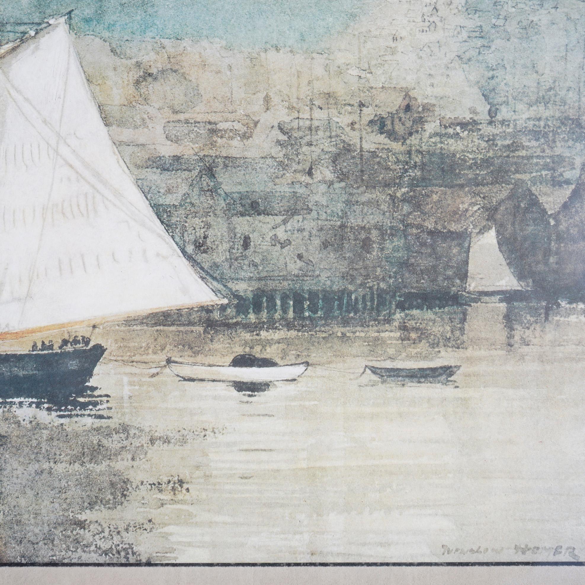 Paper Antique Winslow Homer Nautical Print of Harbor Scene, Dated 1928