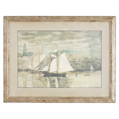 Antique Winslow Homer Nautical Print of Harbor Scene, Dated 1928