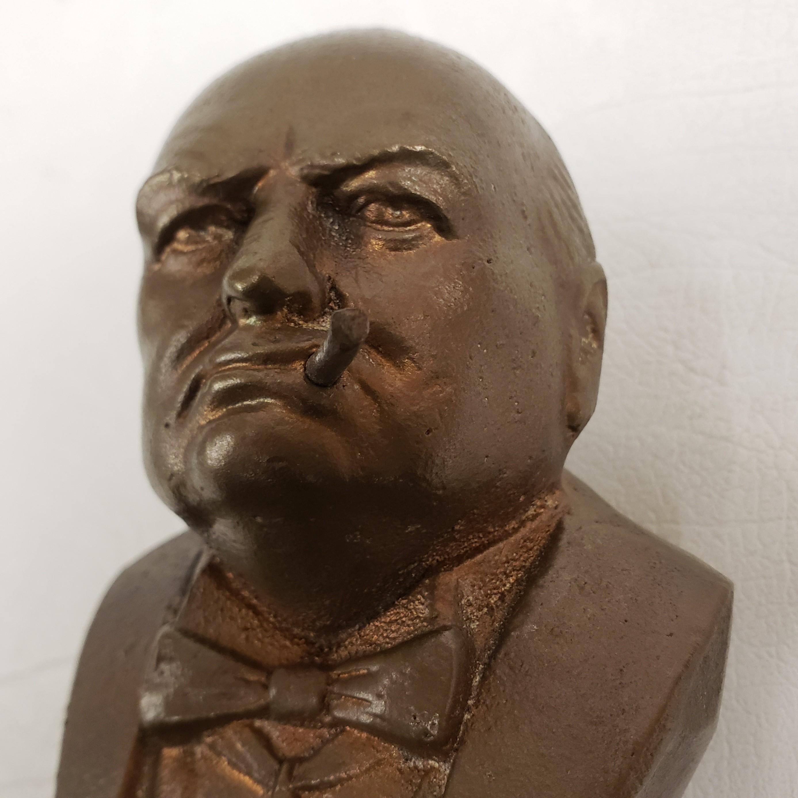 Antique Winston Churchill Solid Bronze Bust or Sculpture For Sale 3
