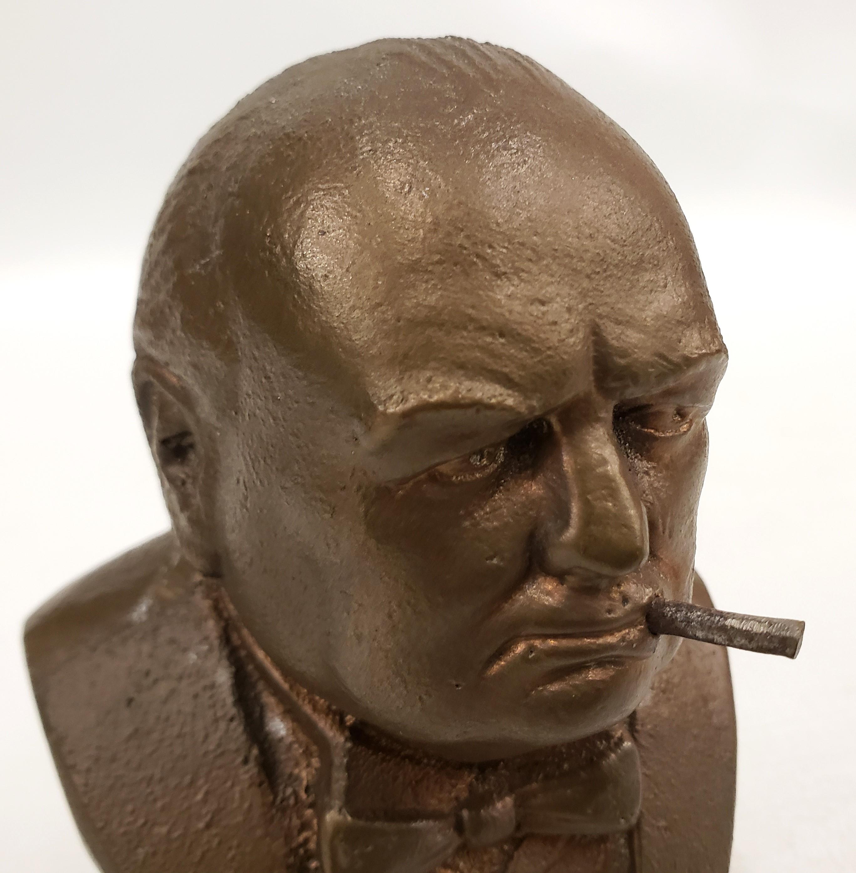 Antique Winston Churchill Solid Bronze Bust or Sculpture For Sale 4