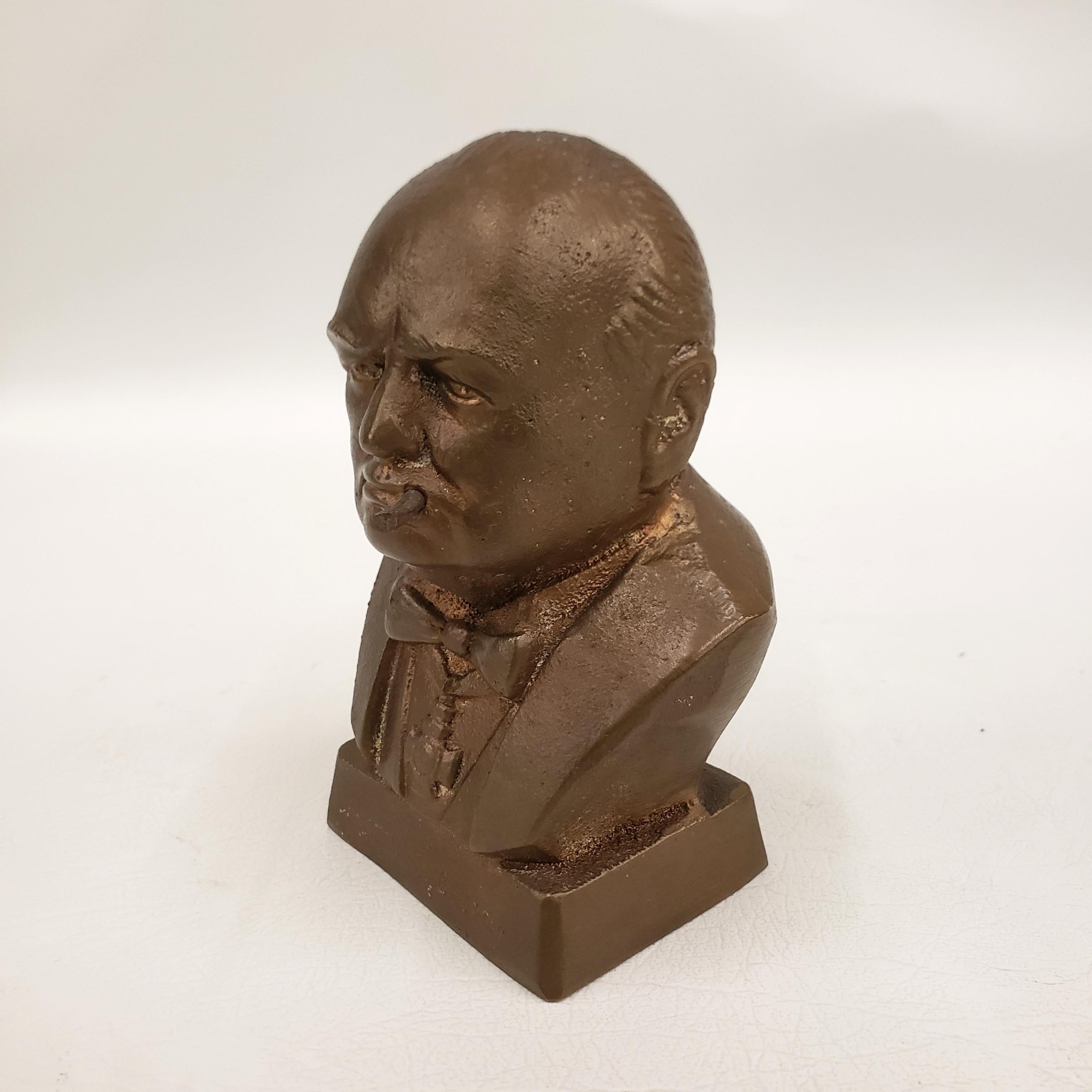 Art Deco Antique Winston Churchill Solid Bronze Bust or Sculpture For Sale