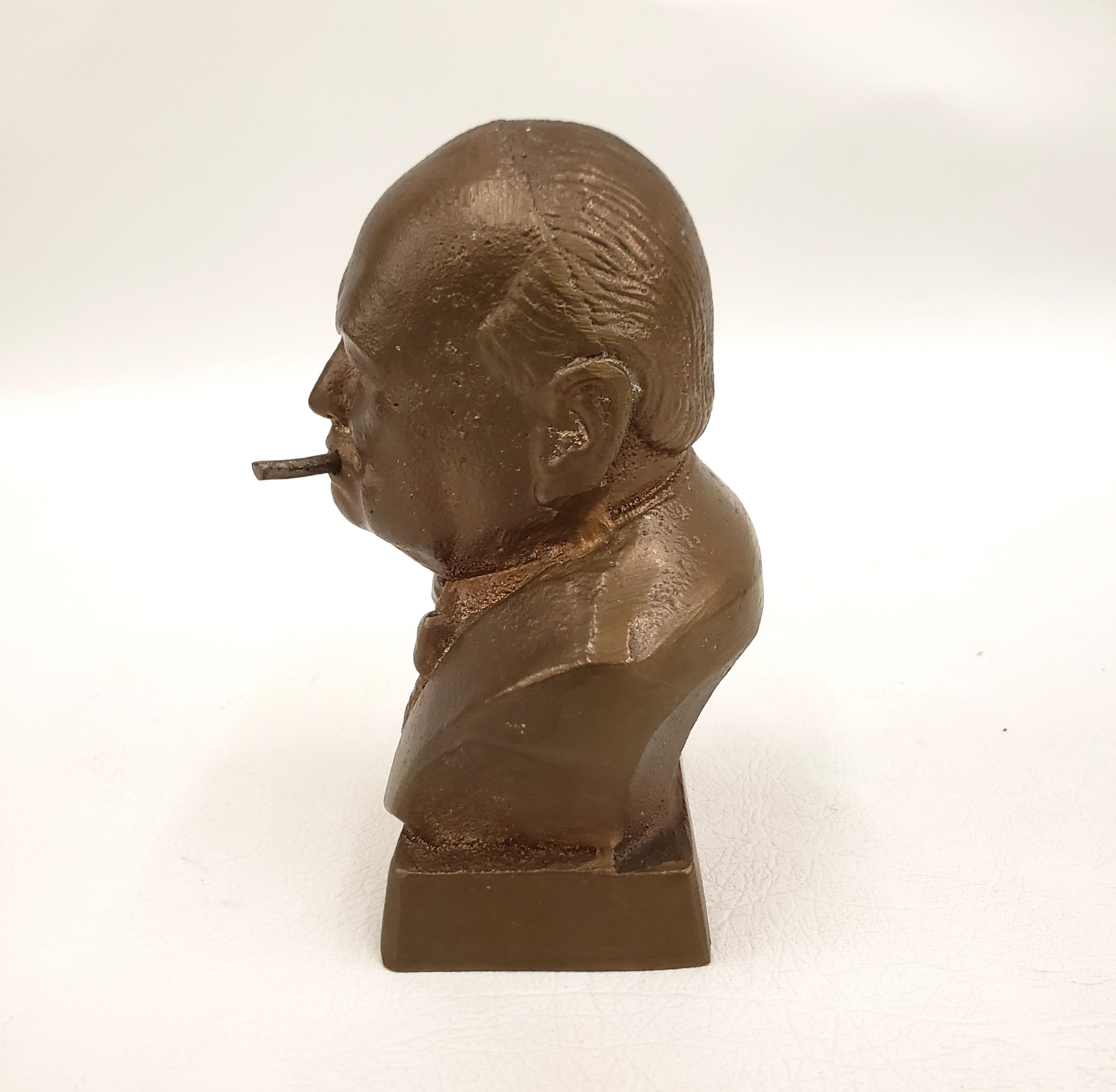 English Antique Winston Churchill Solid Bronze Bust or Sculpture For Sale