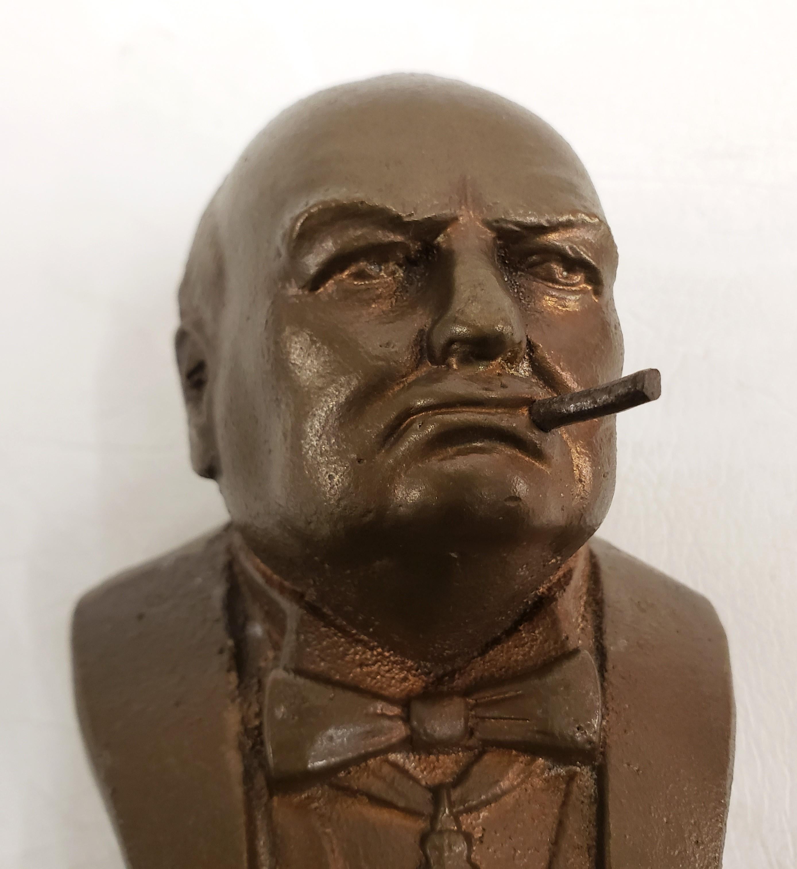 Antique Winston Churchill Solid Bronze Bust or Sculpture For Sale 2
