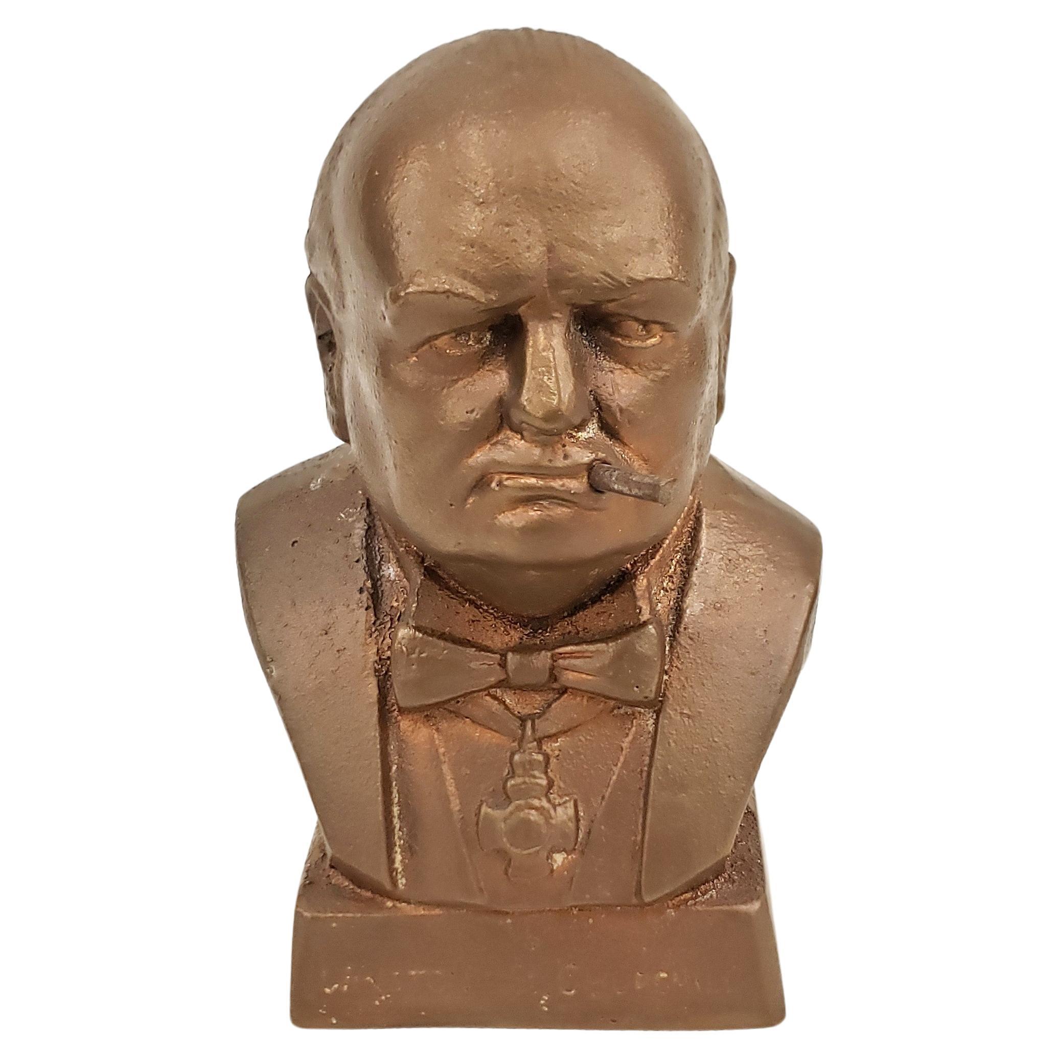 Buste ou sculpture ancienne de Winston Churchill en bronze massif