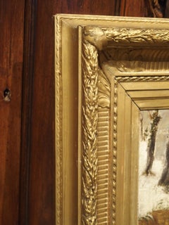 Antique Winter Scene Painting of a Couple Walking, Dated 1881