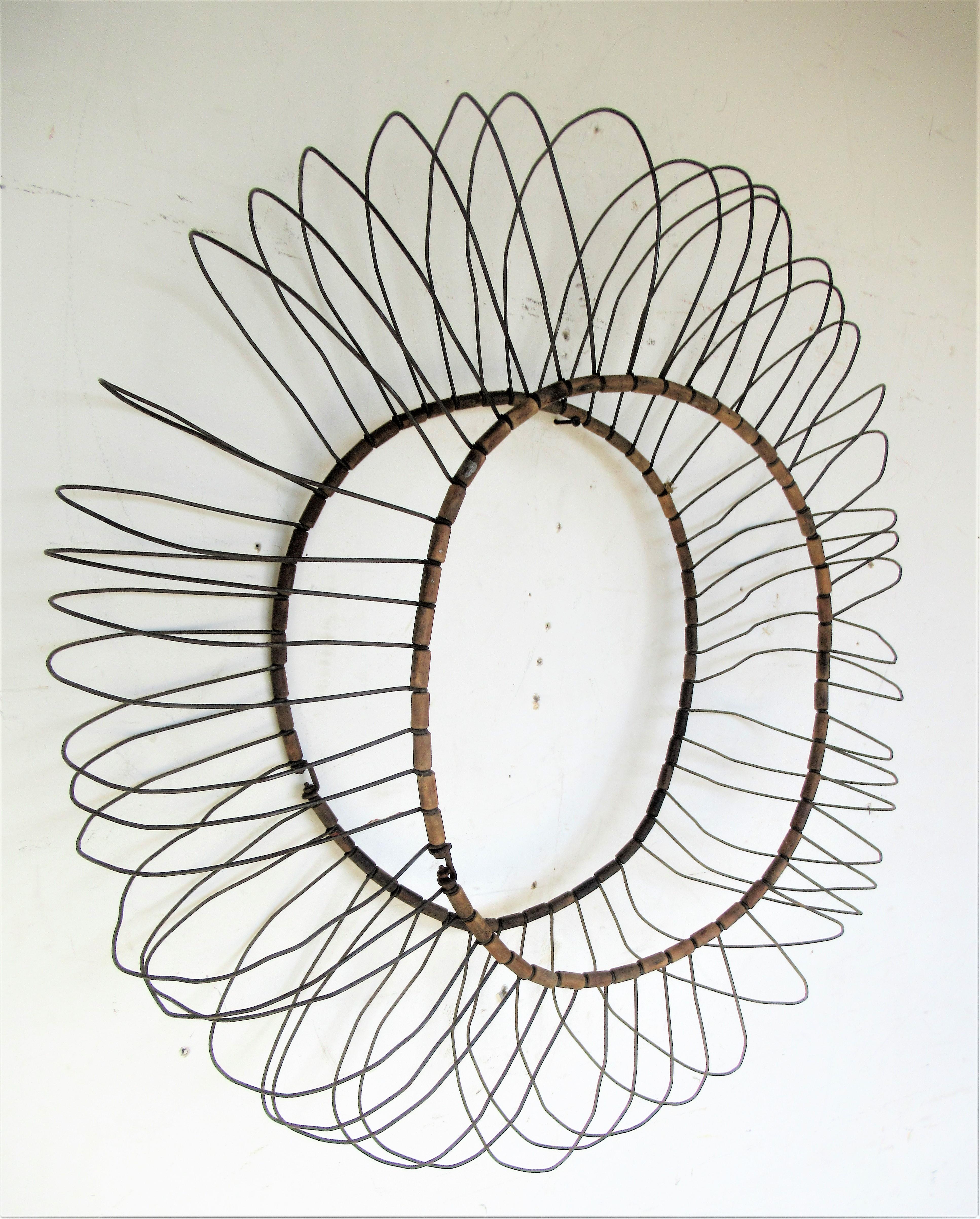 Antique Wire and Wood Sunburst Wall Sculpture  10