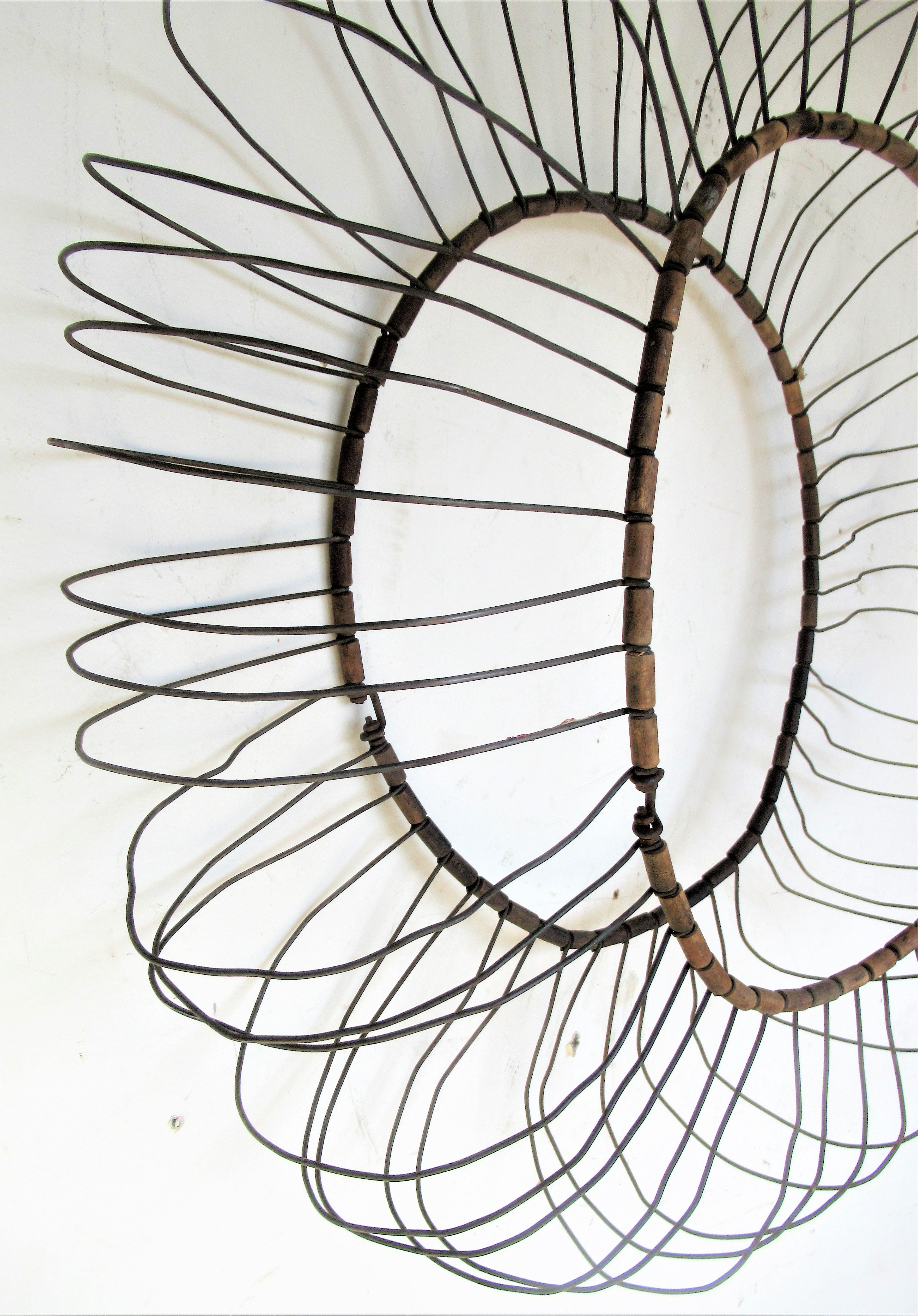 Antique Wire and Wood Sunburst Wall Sculpture  11