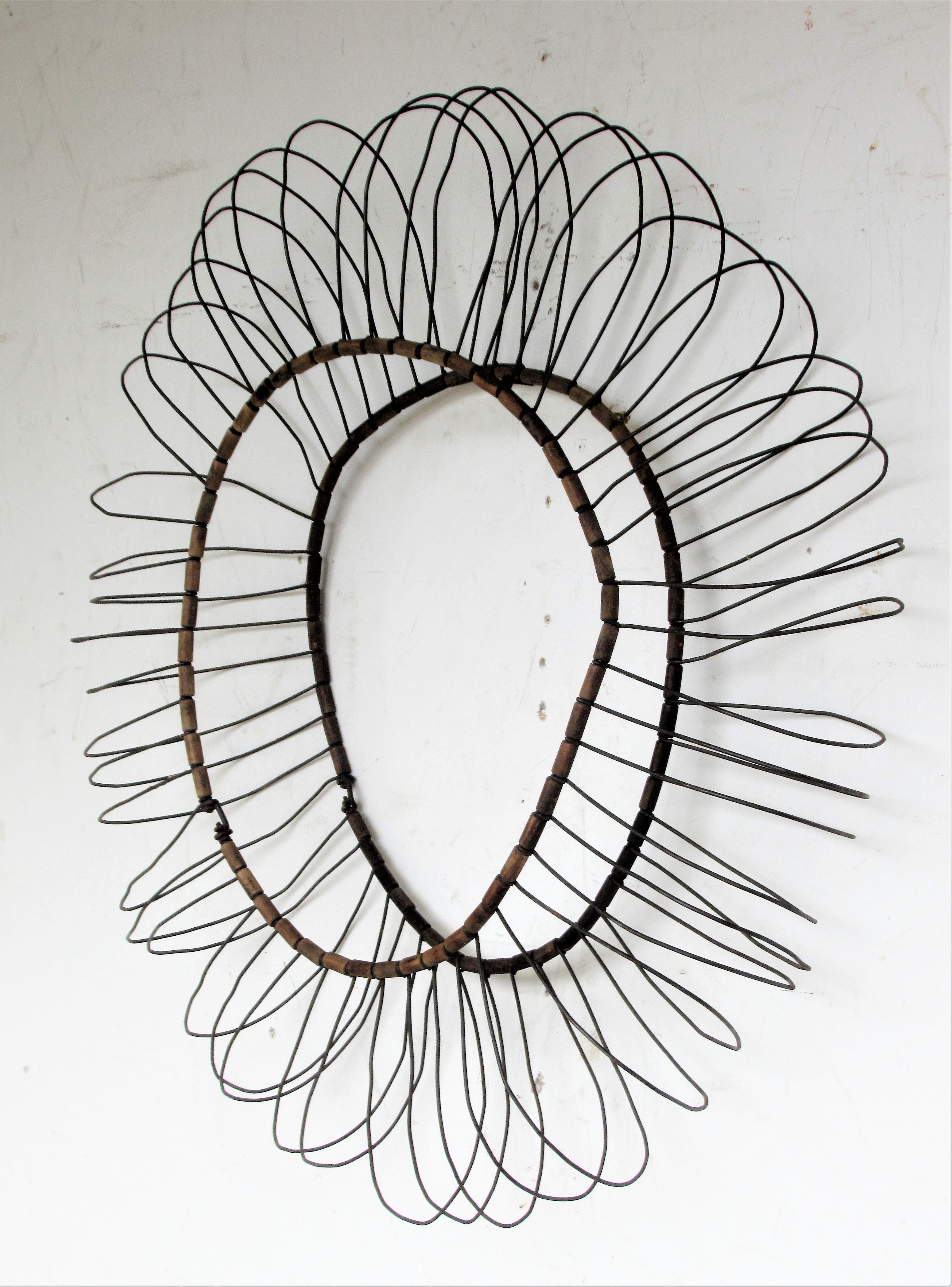 20th Century Antique Wire and Wood Sunburst Wall Sculpture 