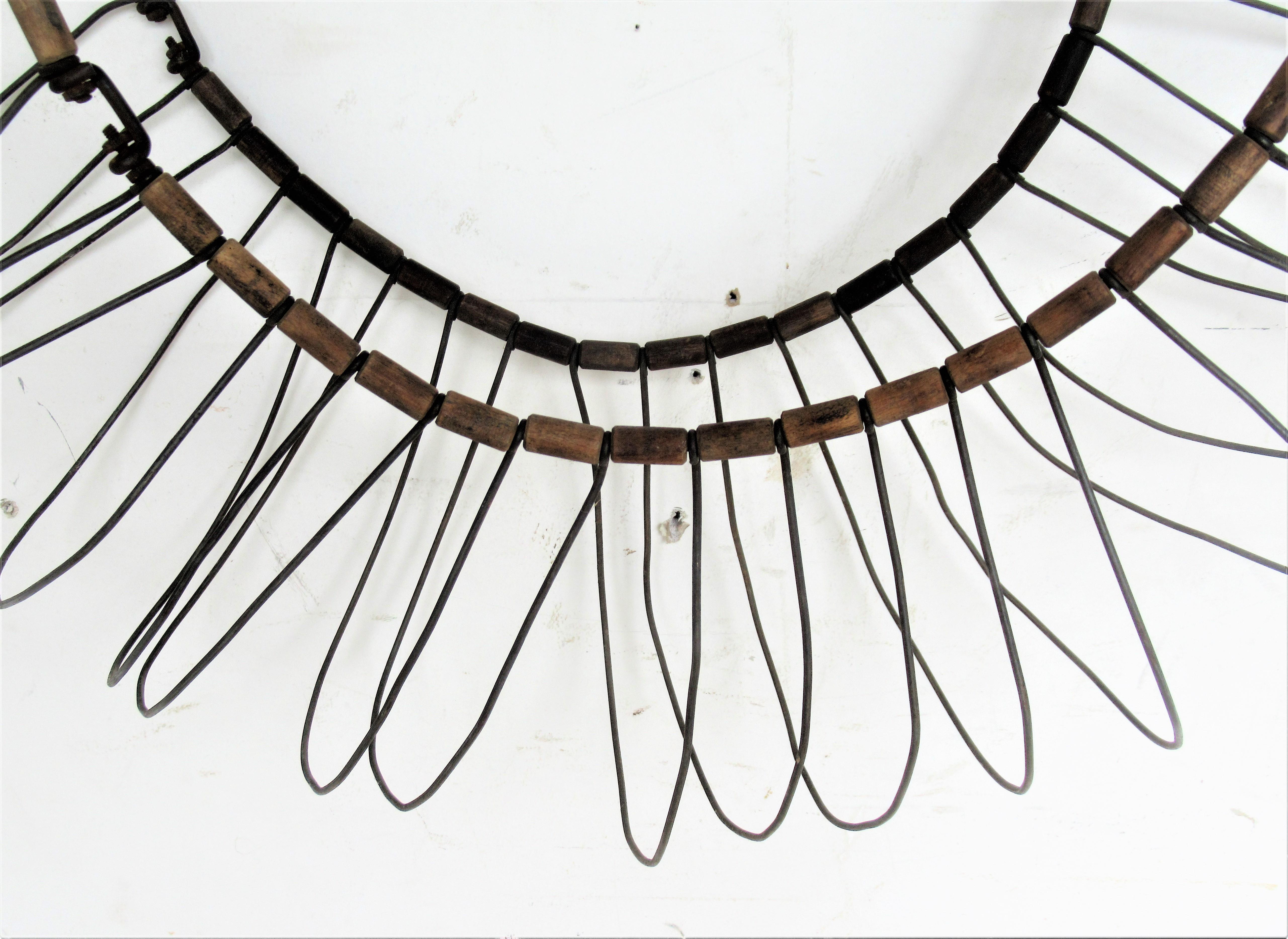 Antique Wire and Wood Sunburst Wall Sculpture  3