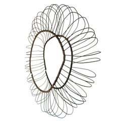 Antique Wire and Wood Sunburst Wall Sculpture 