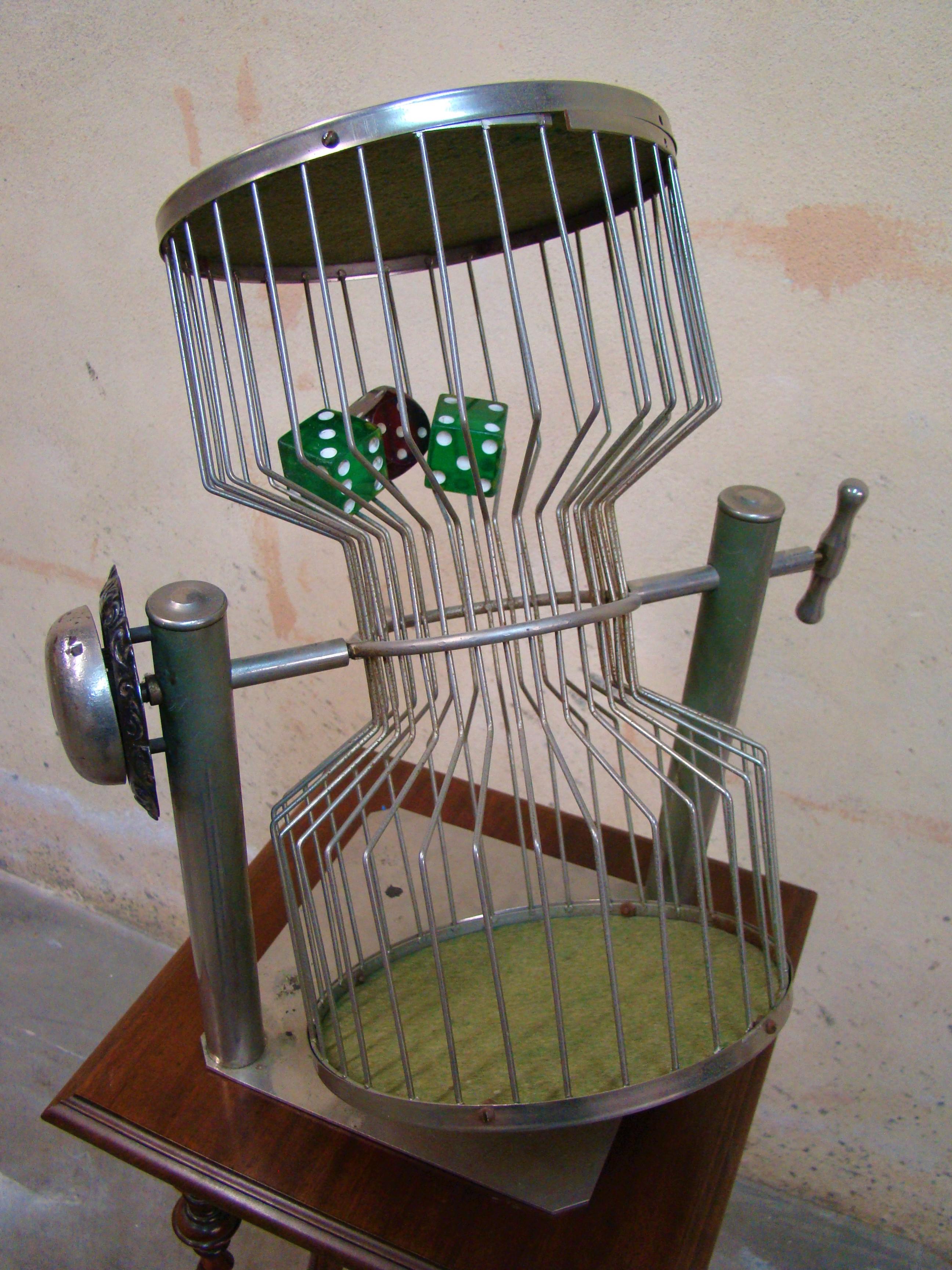 Antique Wire Cage Dice Tumbler with Die In Good Condition In Denver, CO