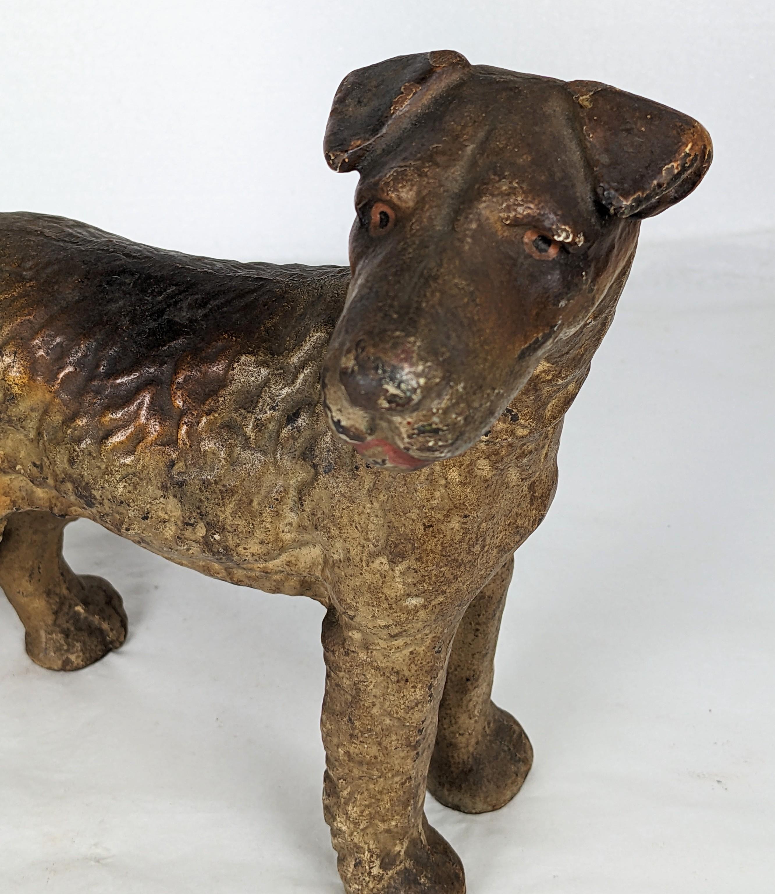 Folk Art Antique Wire Fox Terrier Iron Door Stop, Hubley For Sale