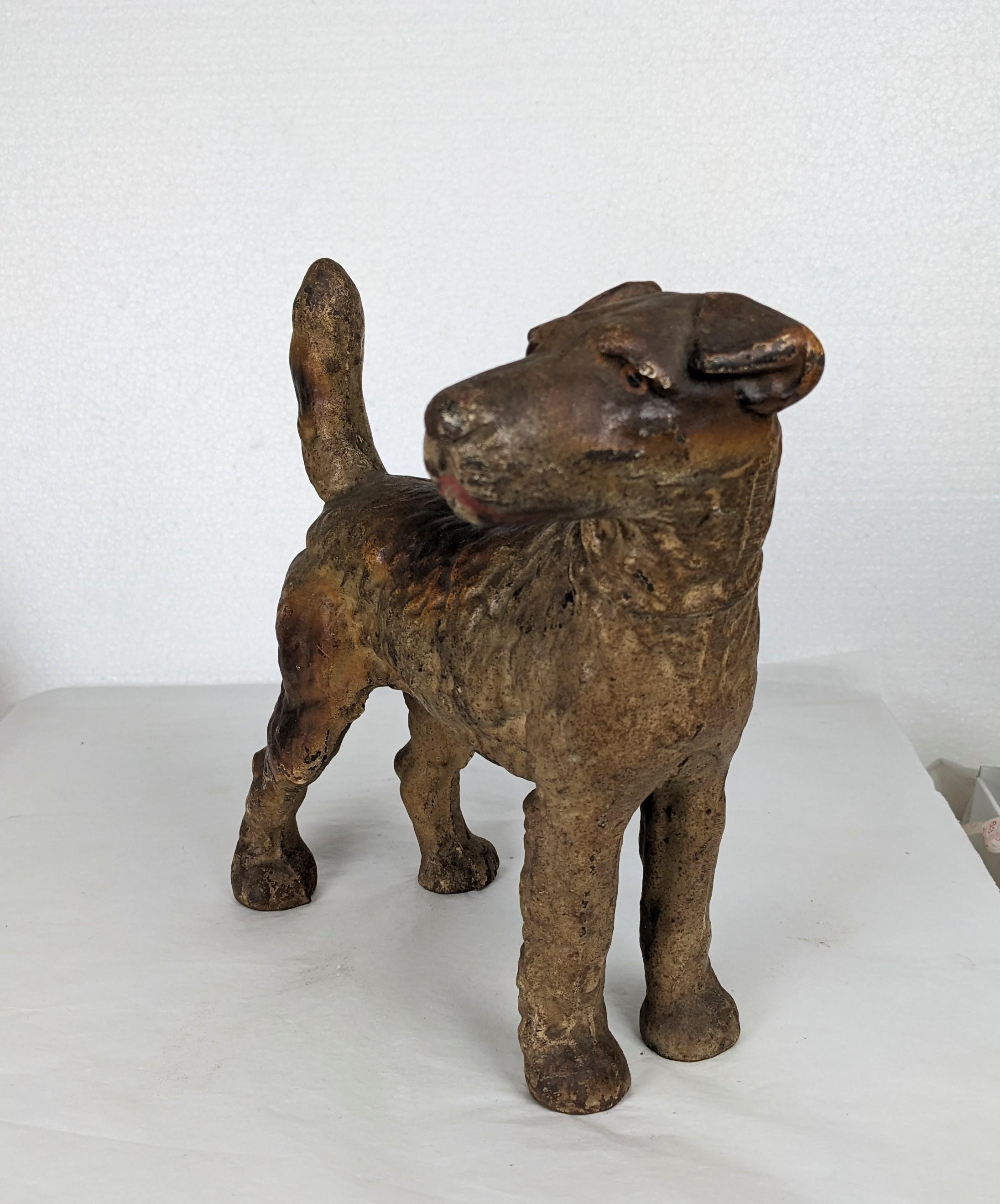 American Antique Wire Fox Terrier Iron Door Stop, Hubley For Sale