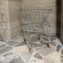 Antique Wire Laundry Basket Wheeled Collapsible