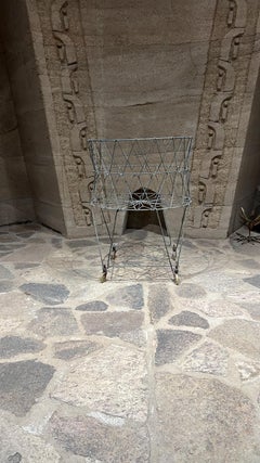 Antique Wire Laundry Basket Wheeled Collapsible