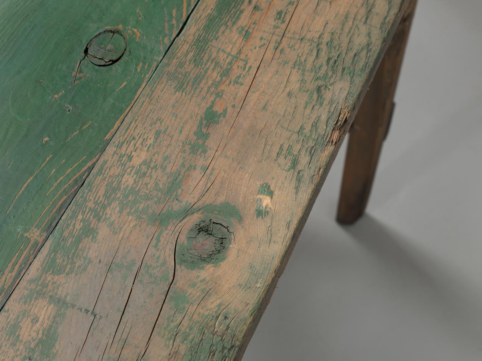 Antique Wisconsin Farm Table or Dining Table in Original Green Paint, Unrestored For Sale 2