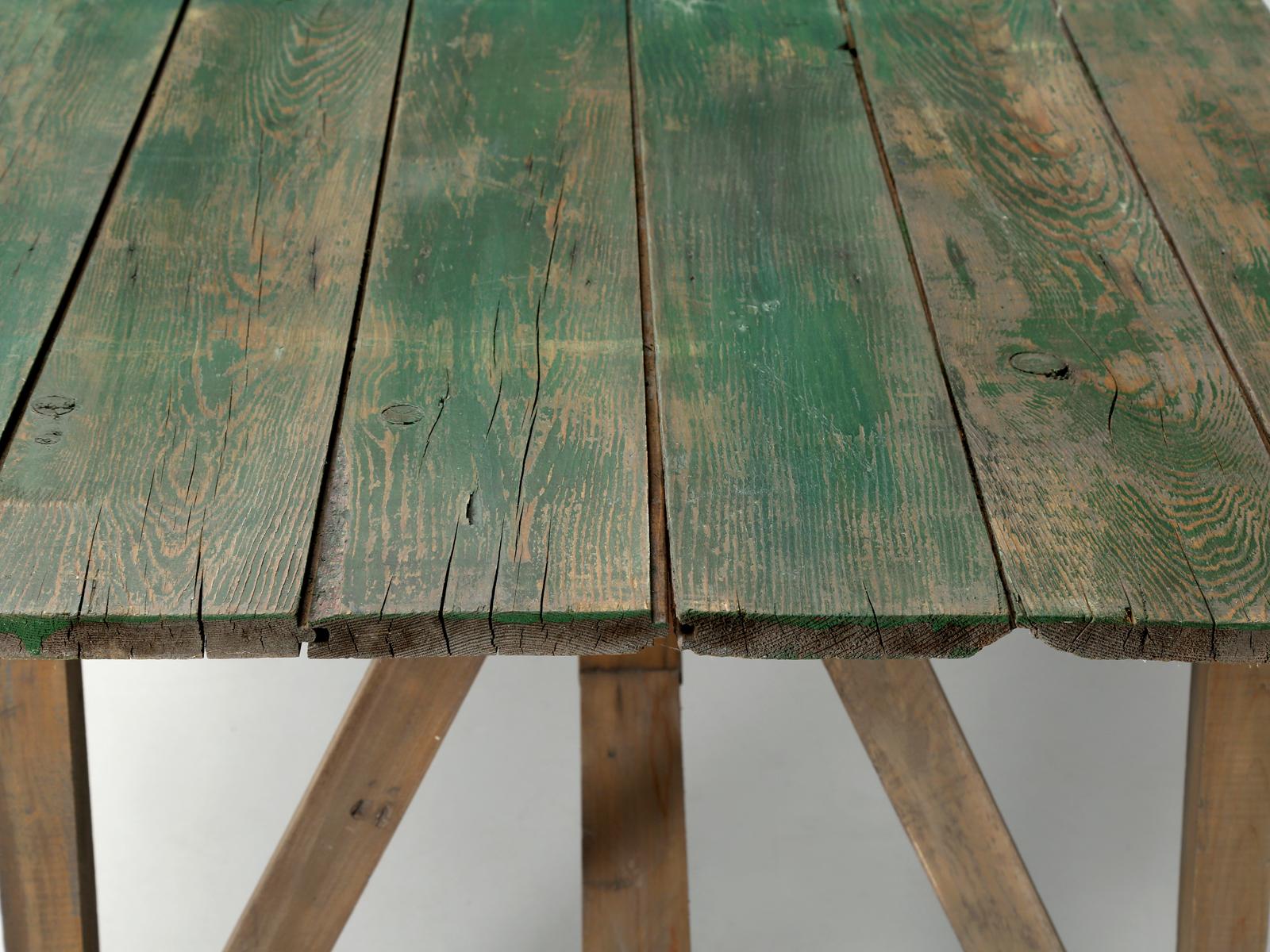 Antique Wisconsin Farm Table or Dining Table in Original Green Paint, Unrestored For Sale 3