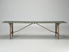 Antique Wisconsin Farm Table or Dining Table in Original Green Paint, Unrestored