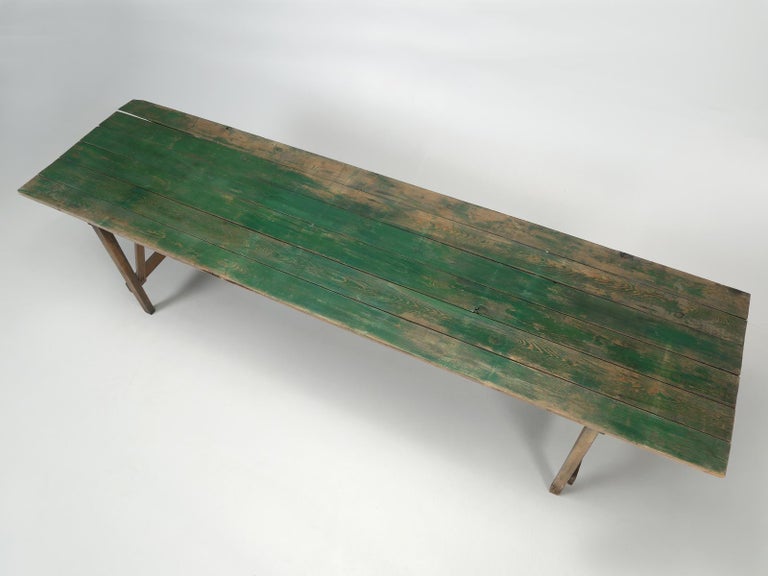American Antique Wisconsin Farm Table in Original Green Paint, Unrestored For Sale