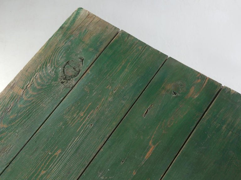 Antique Wisconsin Farm Table in Original Green Paint, Unrestored In Good Condition For Sale In Chicago, IL