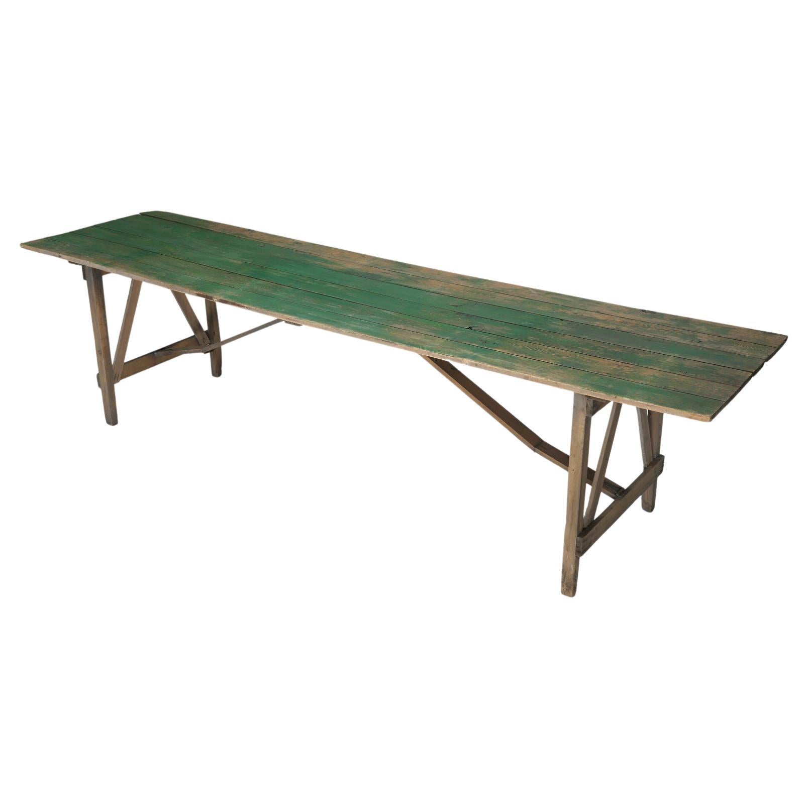 Antique Wisconsin Farm Table or Dining Table in Original Green Paint, Unrestored