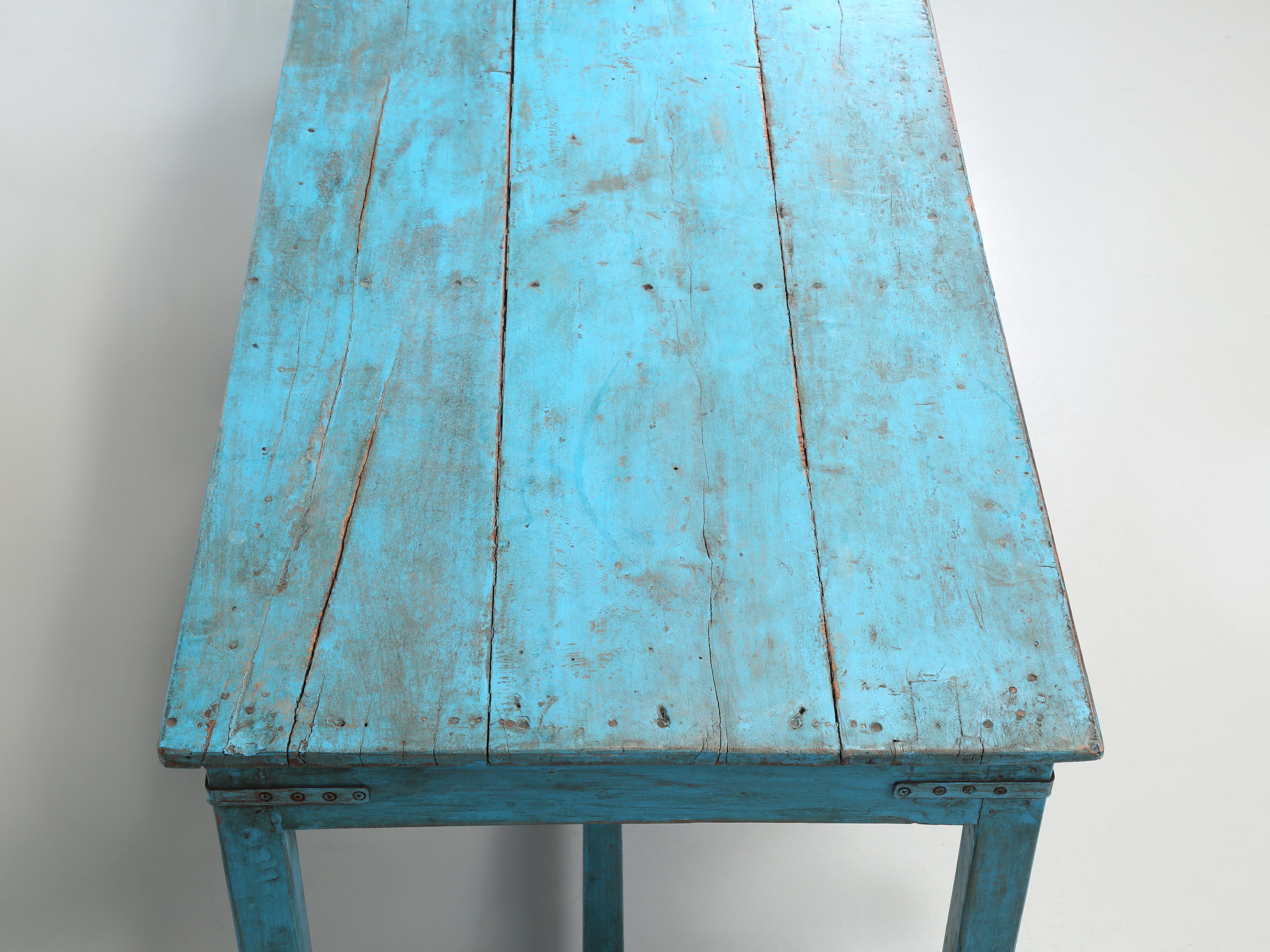 Hand-Crafted Antique Wisconsin Painted Farm Table Comfortably Seats 8 to 10 People Unrestored For Sale