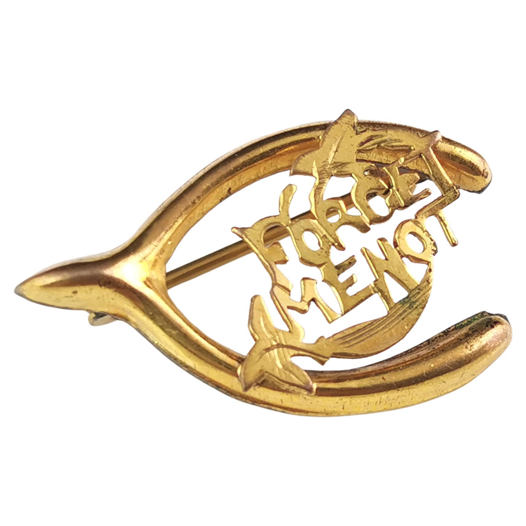 Antique Wishbone brooch, me not, Gilt, Edwardian at 1stDibs