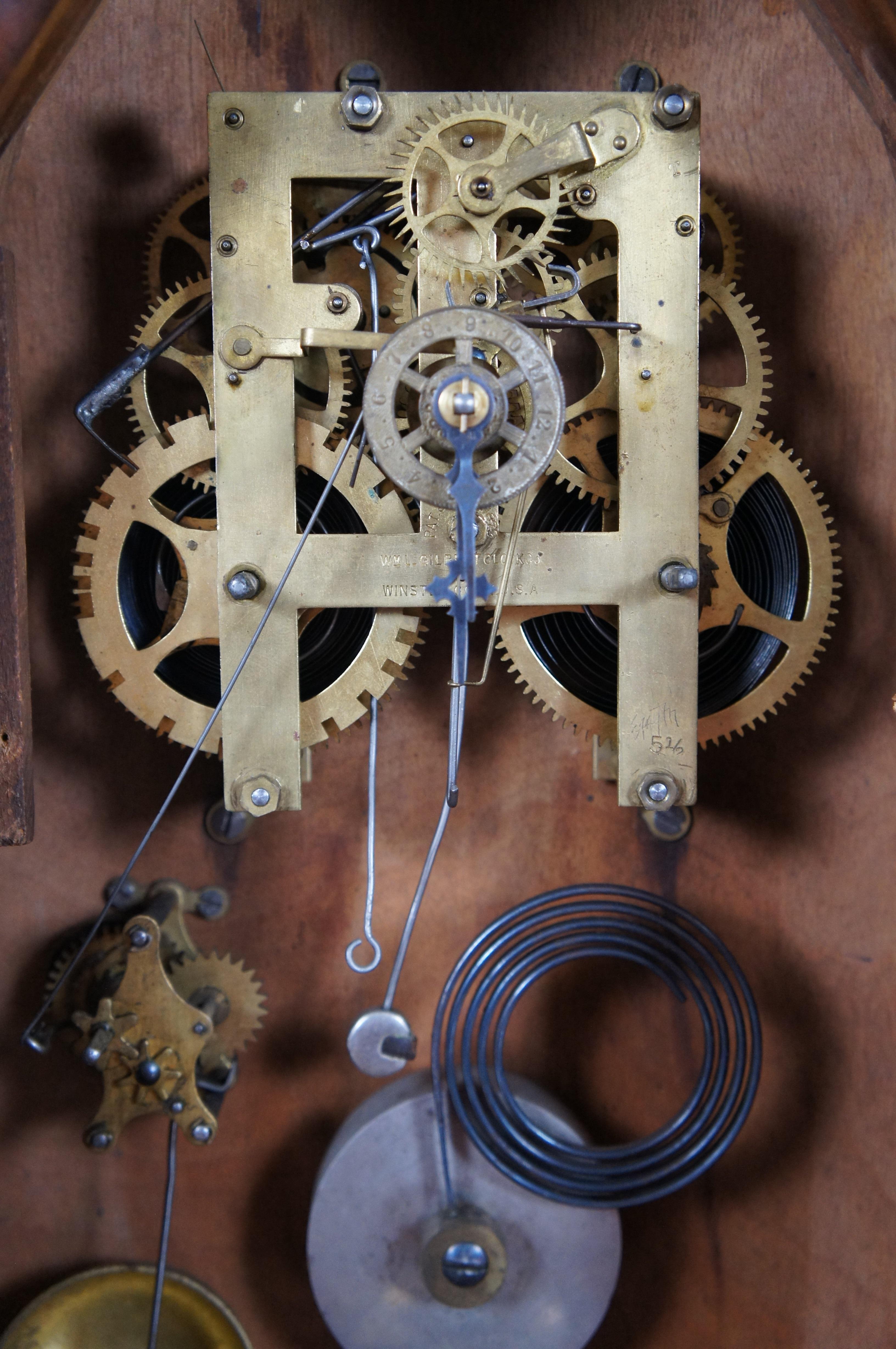 Antique Wm Gilbert Gothic Mahogany Reverse Painted Mantel Steeple Clock 3